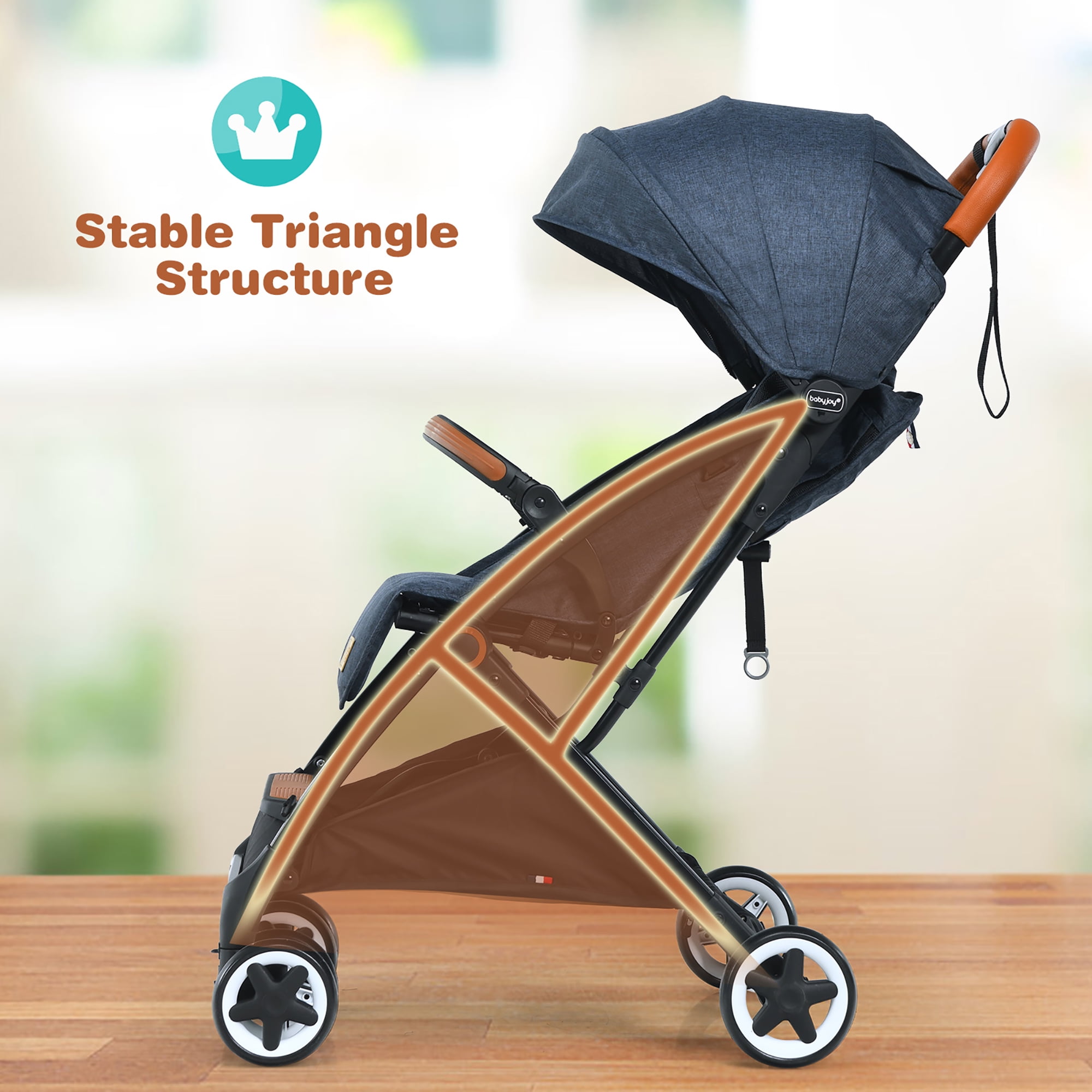 Costway Lightweight Baby Stroller with Adjustable Canopy and Storage Basket (Blue, 15 lb) epv4n