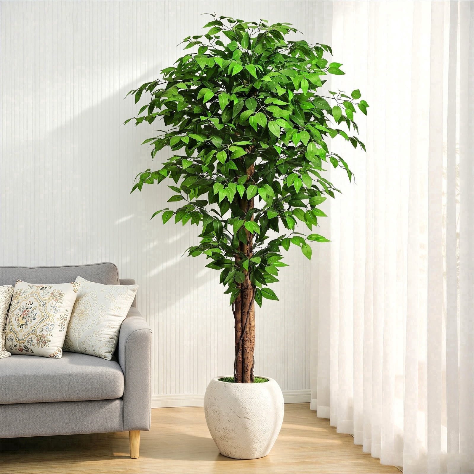 Keeplush Artificial Ficus Tree, Realistic Silk Faux Plant for Indoor and Outdoor Decor (Green, 6 ft) gztq8