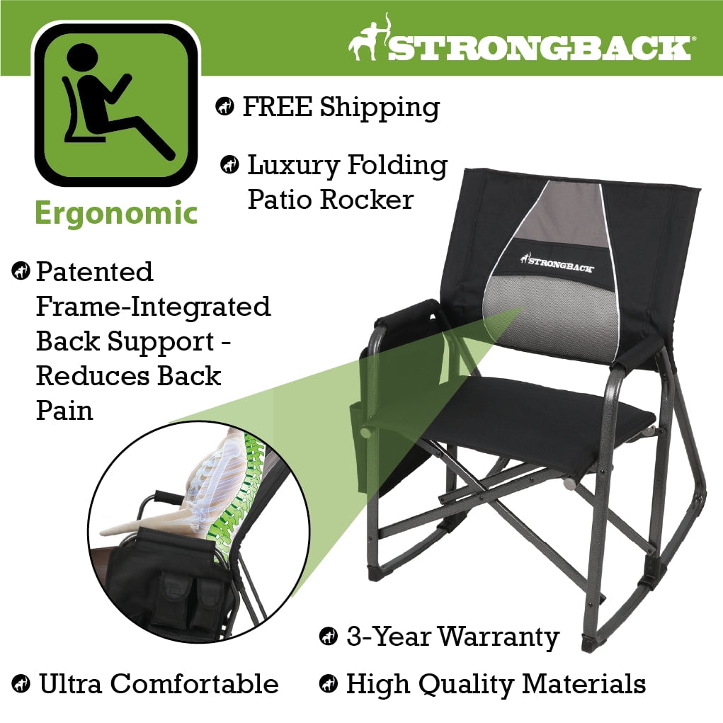 Strongback Director Rocker Folding Camping Chair (Black, 1 Count) gs7kv