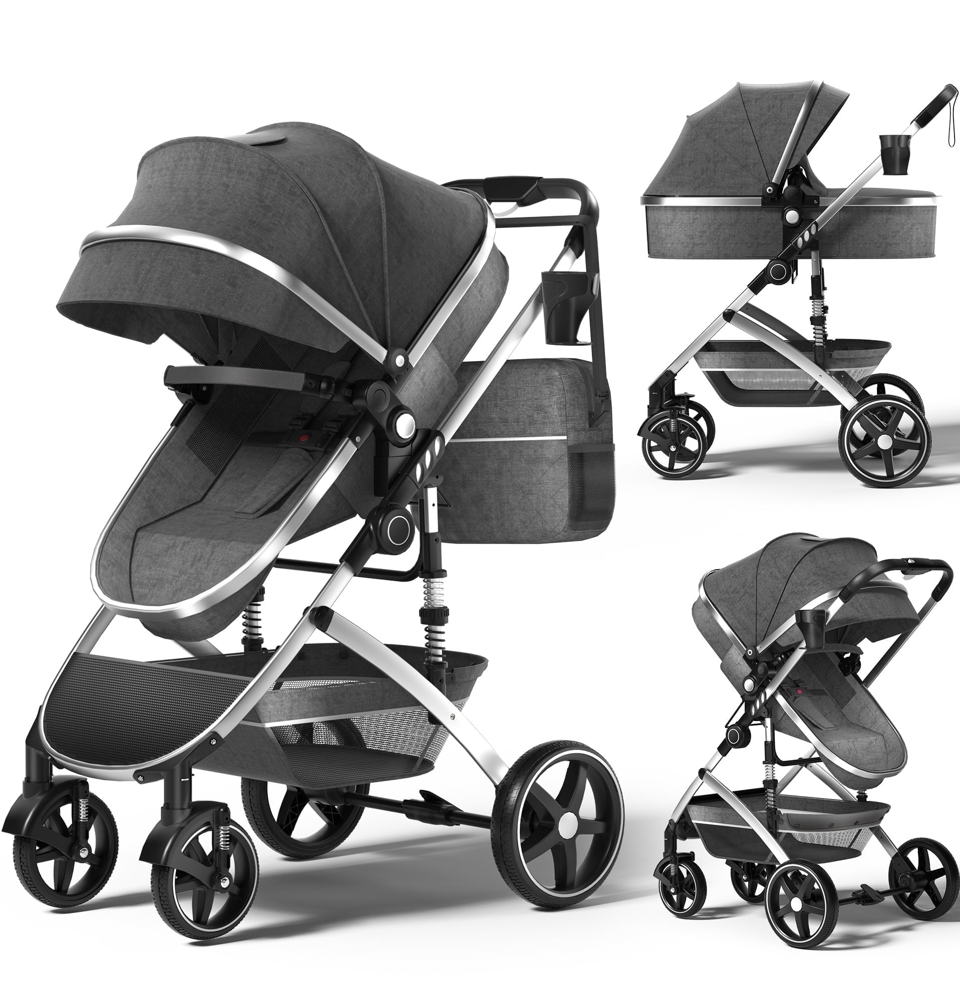 babyeap 2-in-1 Foldable Baby Stroller, Lightweight Reversible Bassinet Carriage with Storage & Cup Holder (Gray, 23 x 24 x 42 in) 9ivpa