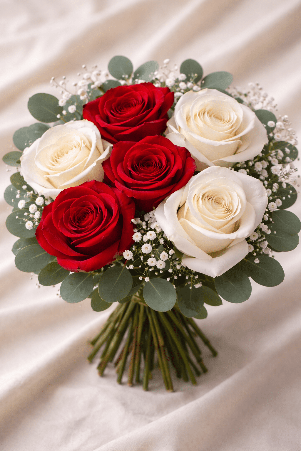 KaBloom Fresh Flower Bouquet, Hand-Arranged Red and White Roses (6 Count) mzcic