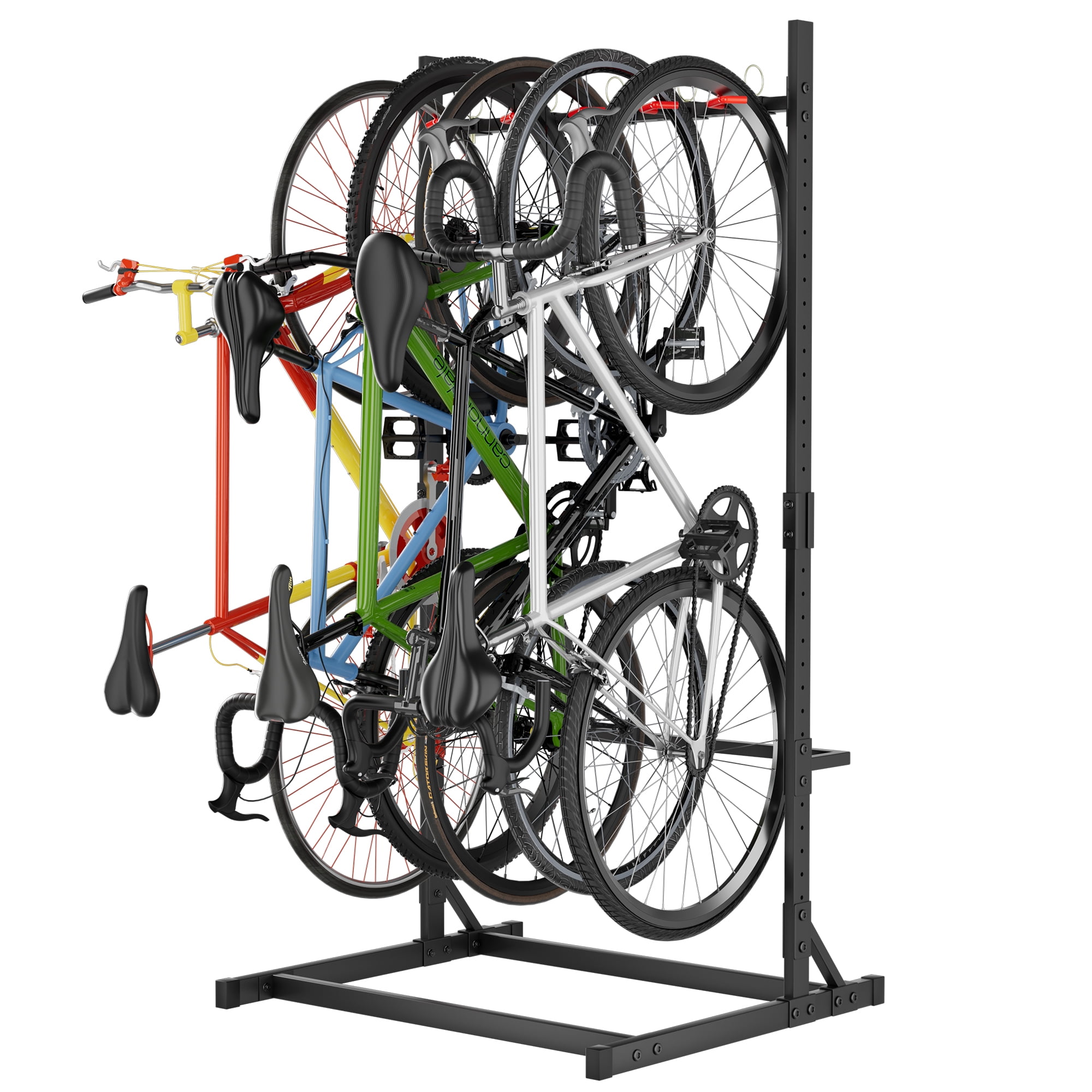 YOHKOH Heavy-Duty Freestanding Bike Rack, Vertical 5-Bike Floor Stand Storage Organizer (Black, 76 in Height) nthzl