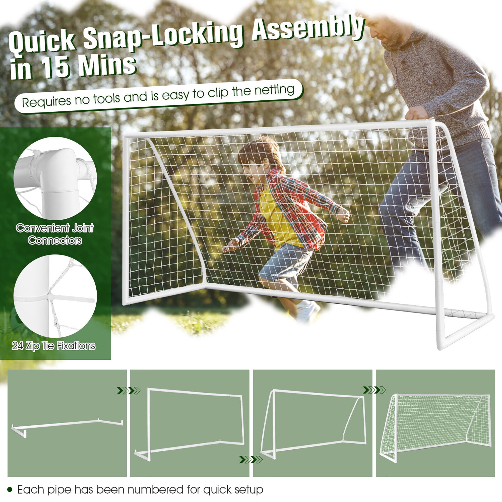 Gymax All-Weather Soccer Goal for Backyard Practice (White, 12 x 6 ft) ipswm