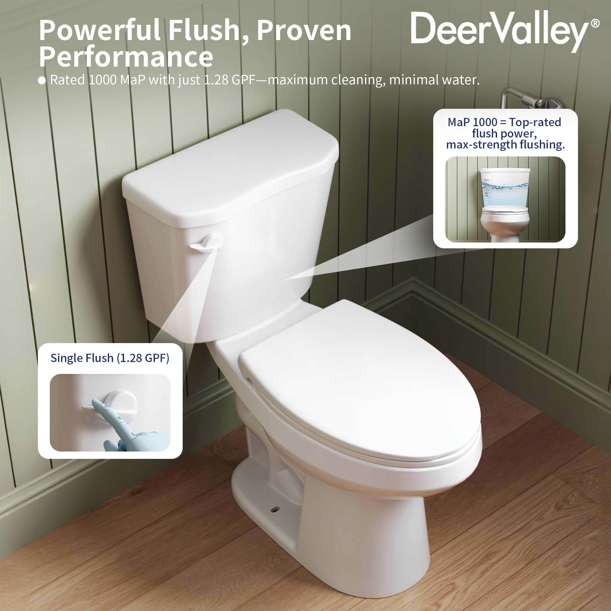 DeerValley 2-Piece Elongated Chair Height Toilet with Soft Close Seat (White, 1.28 GPF) 7mrc5