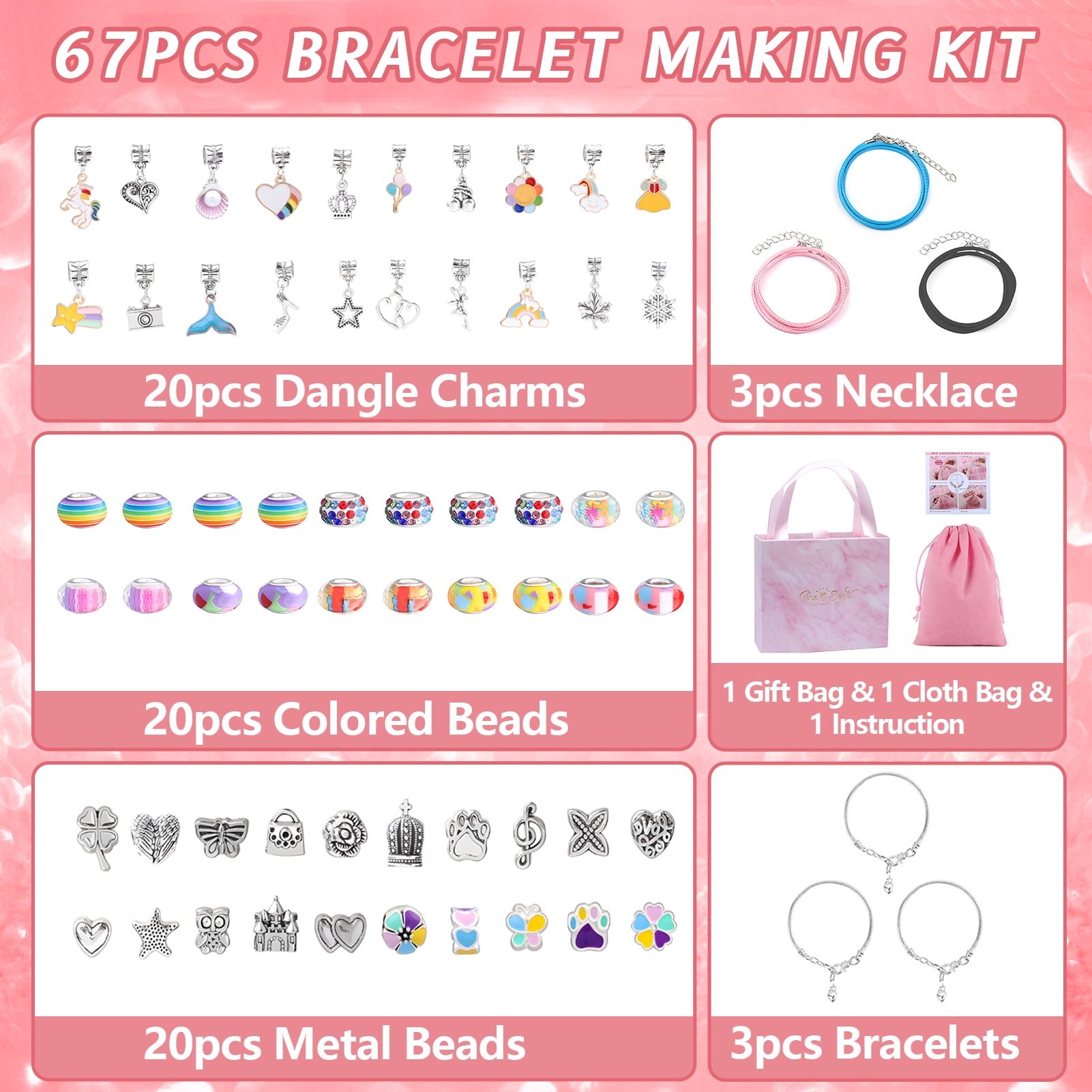 Yalumo Charm Bracelet Making Kit DIY Jewelry Craft Set for Girls (67 Pieces) ugi8f