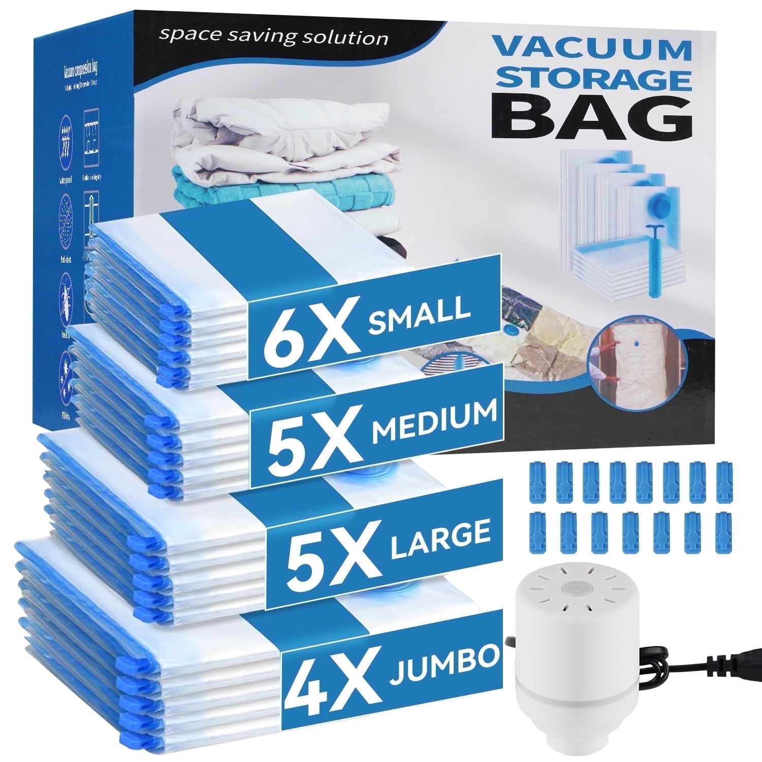 WEPSEN Vacuum Storage Bags with Electric Pump (20 Pack, White) eqkpx