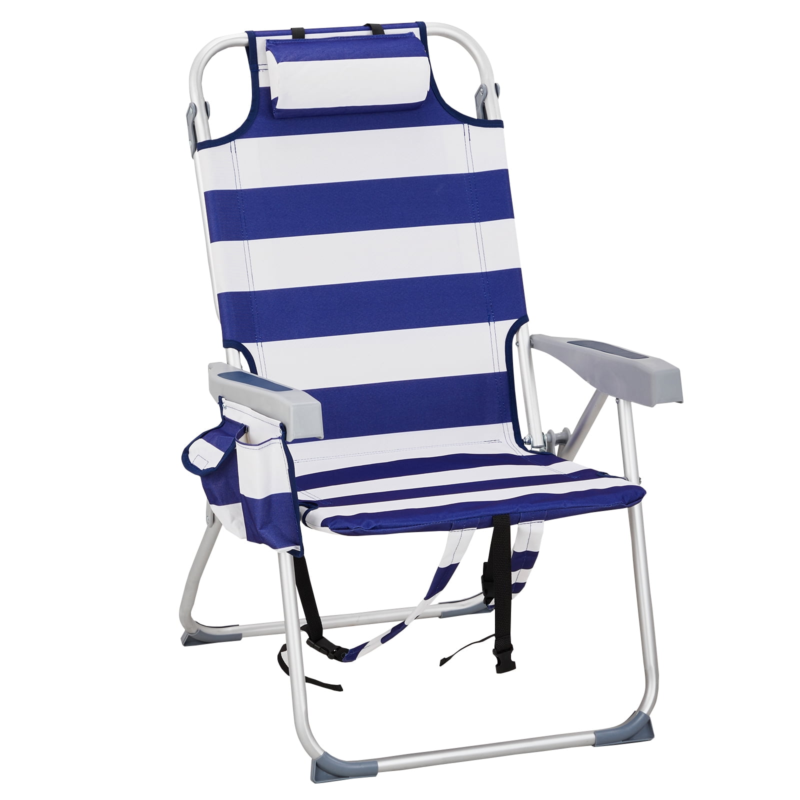 sluting Heightened Oxford Beach Chair with Adjustable Backrest (Blue Stripes, 24.8 in x 27.6 in x 39 in) 7tv28