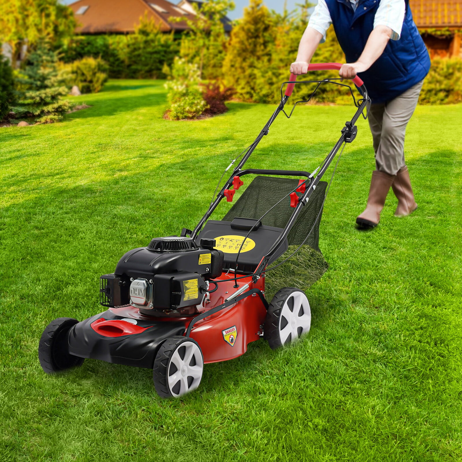 YardMaster Self-Propelled Gas Lawn Mower (Red, 20 in) dq641