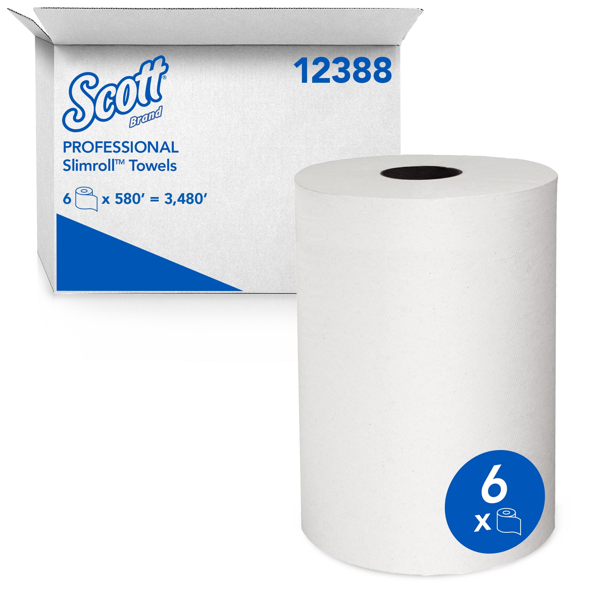 Scott Professional Slimroll Hard Roll Paper Towels, Absorbent Hardwound Paper, White (6 Rolls, 580 ft per Roll, 3,480 ft Total) pcmyx