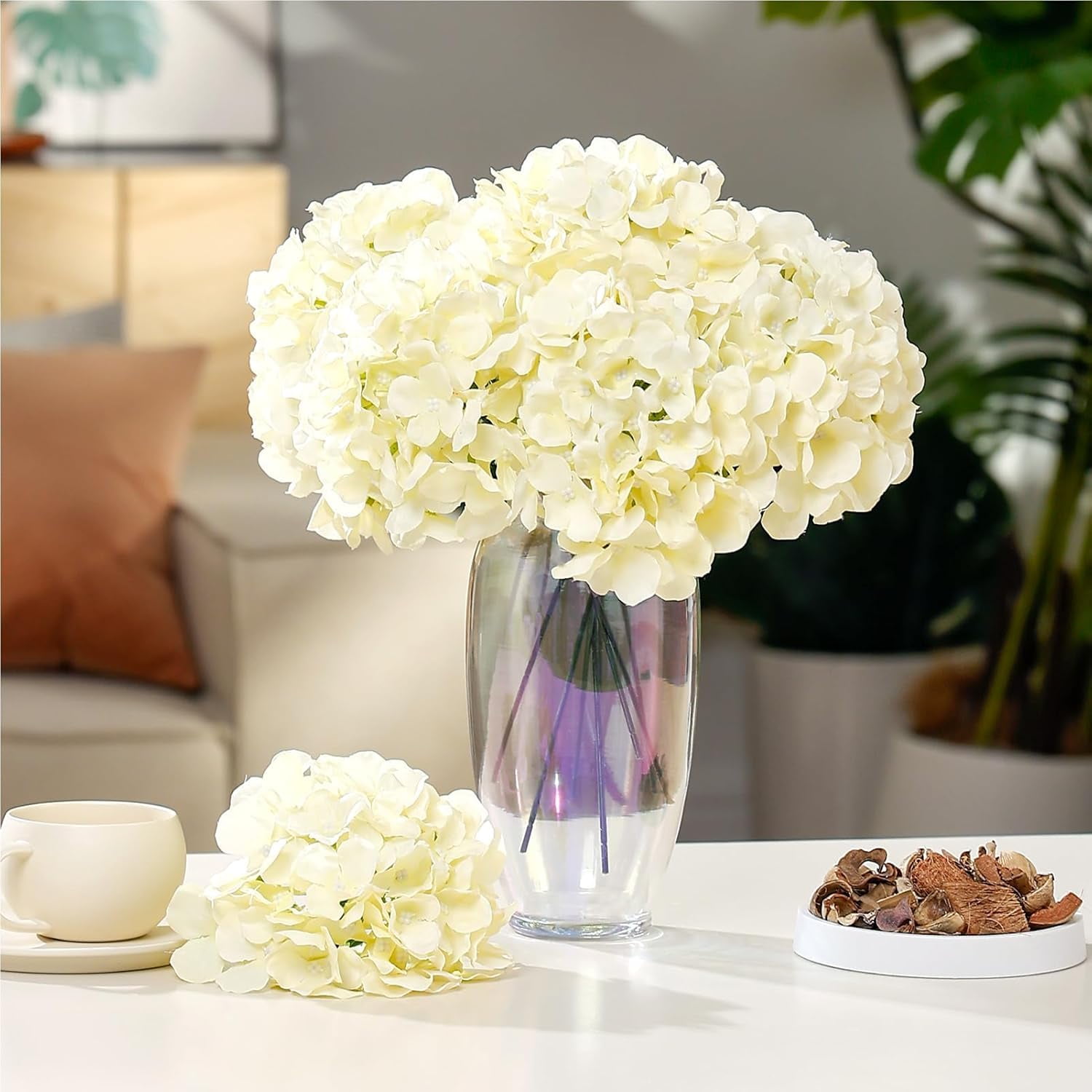 Auihiay Artificial Hydrangea Flowers for Wedding Decor and DIY Floral Arrangements (Champagne, 10-Pack, 7 in Blooms) 1koj6