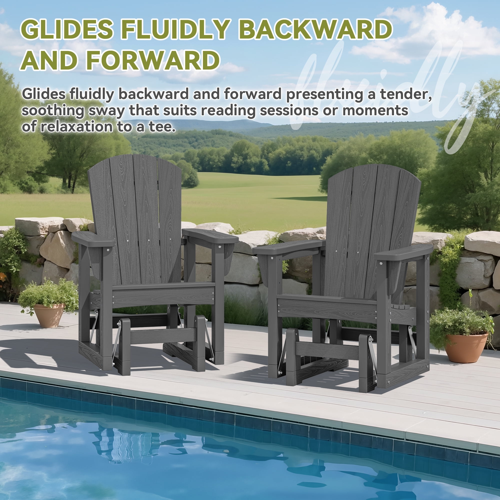 SERWALL Outdoor Glider Chair, All-Weather HDPE Patio Rocker with Ergonomic Design (Gray, 29.1 in W x 25.6 in D x 40.2 in H) 9lx8t