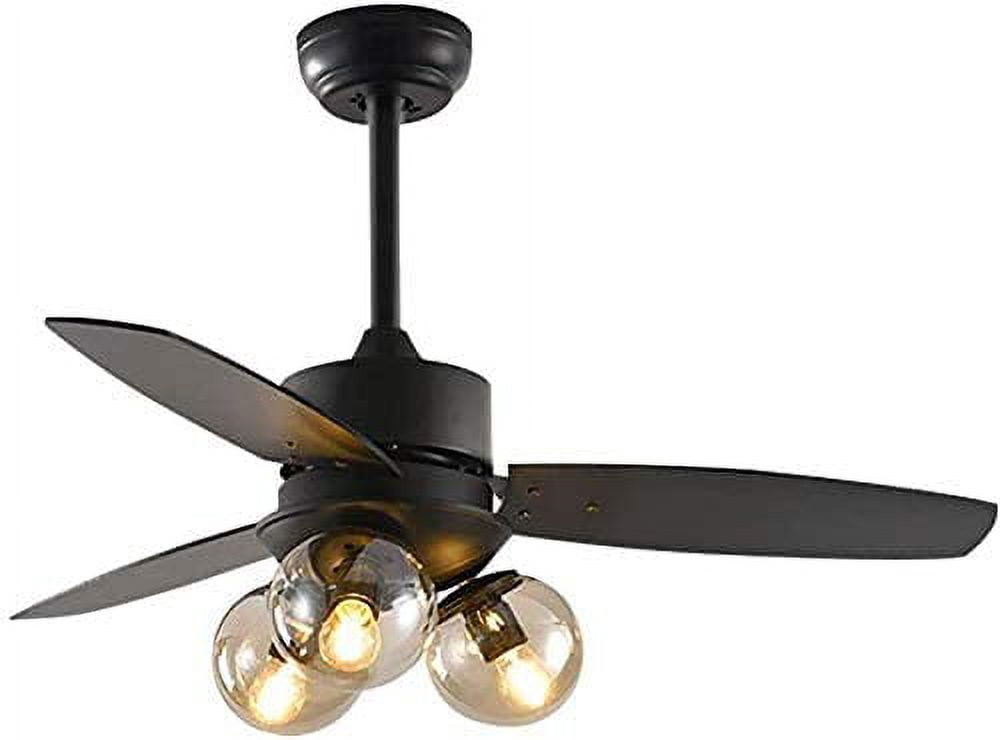 Oukaning LED Ceiling Fan Chandelier with Wooden Blades and Remote Control (Black, 42 in) 1blet