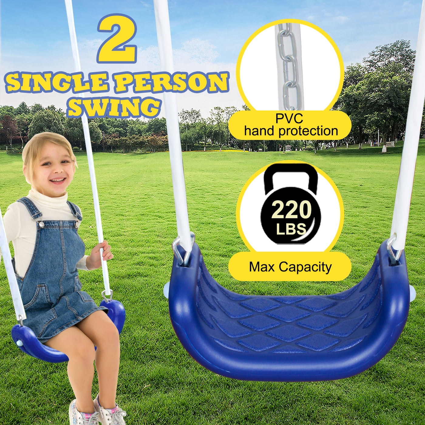 SMkidsport 5-in-1 Outdoor Swing Set with Slide, Detachable Trampoline, Swings & Glider (Black, 191 in x 91 in x 74 in) qx4p1