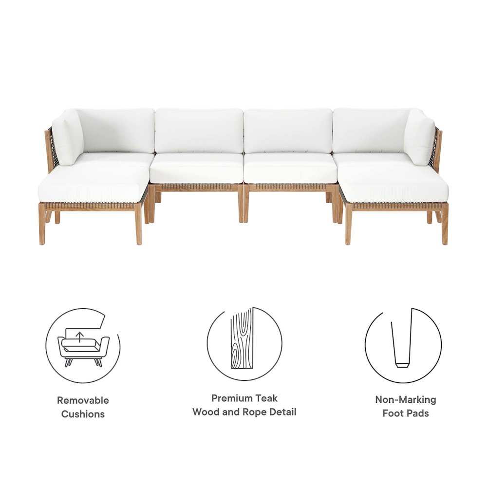Modway Clearwater 6-Piece Teak Wood Outdoor Sectional Sofa Set (Gray/White, 6-Piece) 8zded