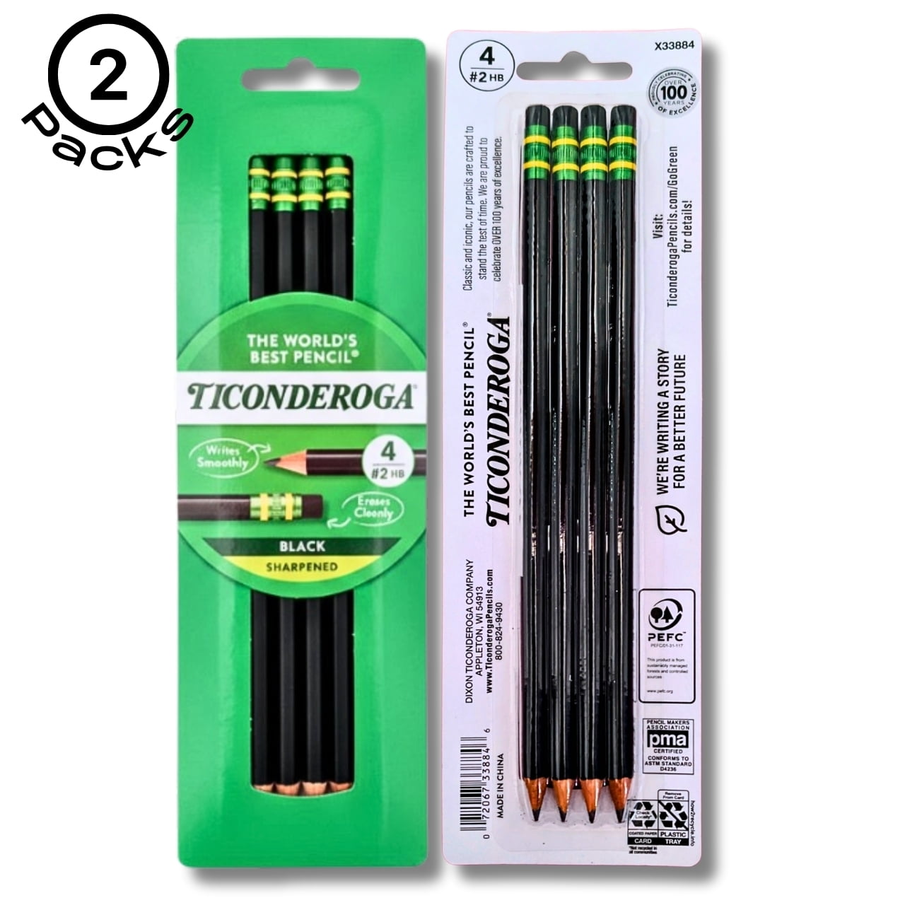 Ticonderoga #2 HB Wood-Cased Pencils, Premium Graphite Core, Matte Finish (Black, 8 Count) kkg5b