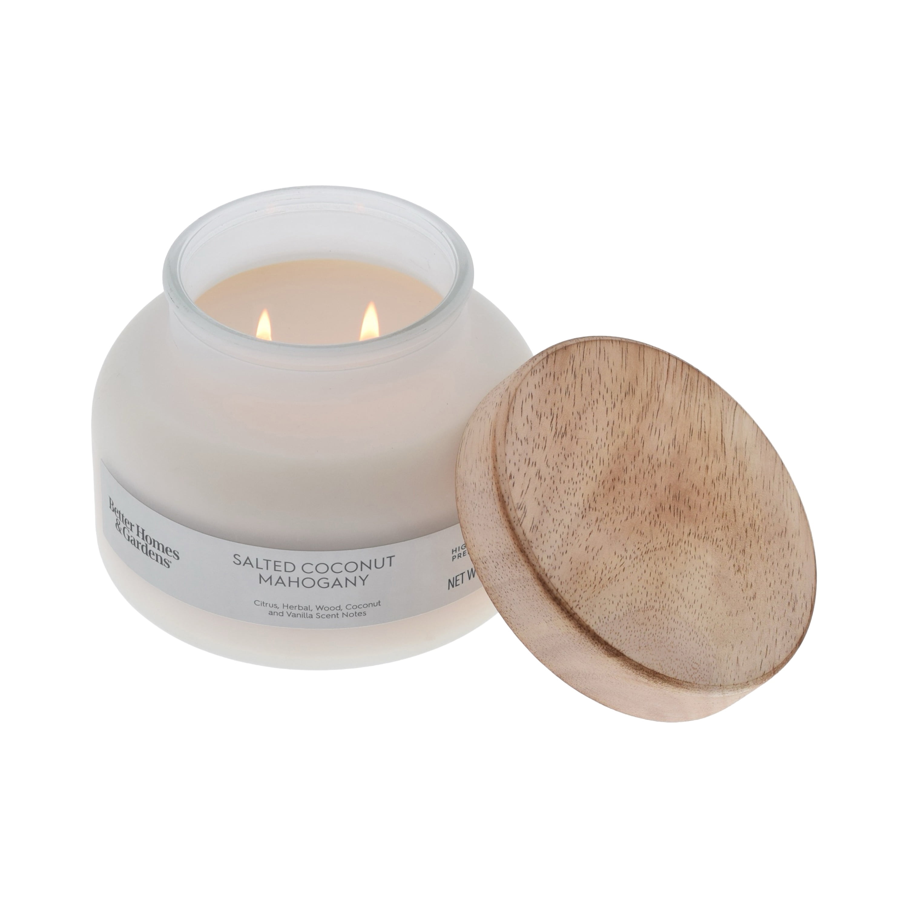 Better Homes & Gardens Salted Coconut Mahogany Scented 2-Wick Frosted Jar Candle (White, 18 oz) pph3o