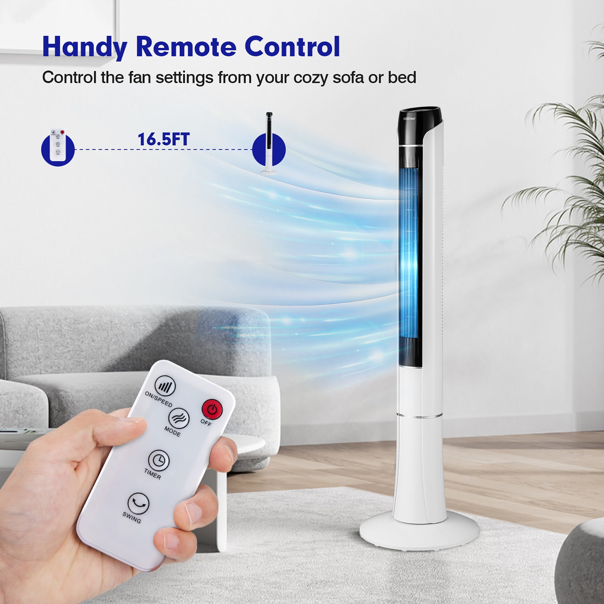 Costway 48 in Tower Fan with Remote Control and LED Display (White, 48 in) aemvk