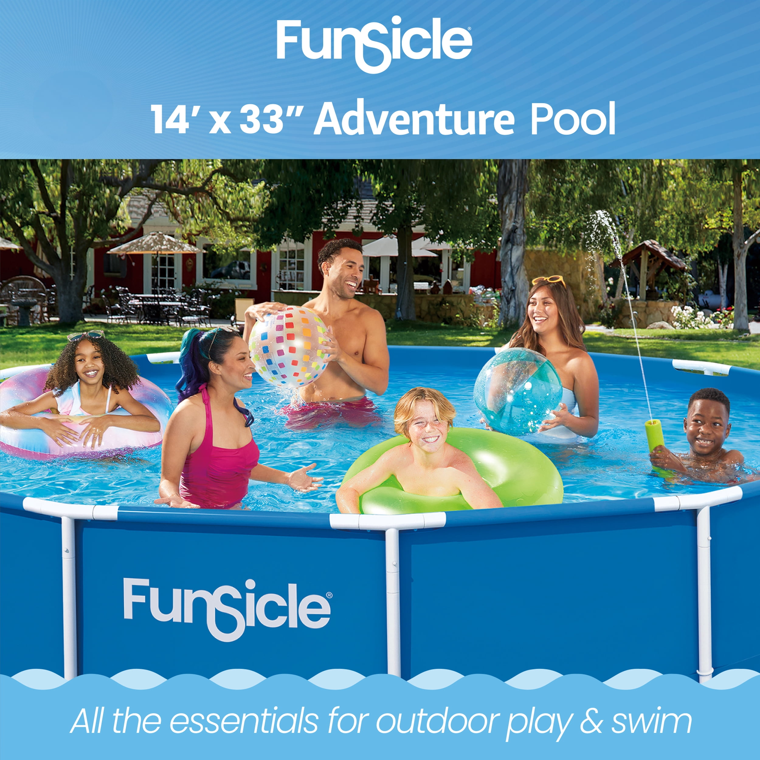 Funsicle Adventure Above Ground Metal Frame Swimming Pool with FiltraBoost Pump and AutoSkimmer (Blue, 14 ft x 33 in) 9nszp