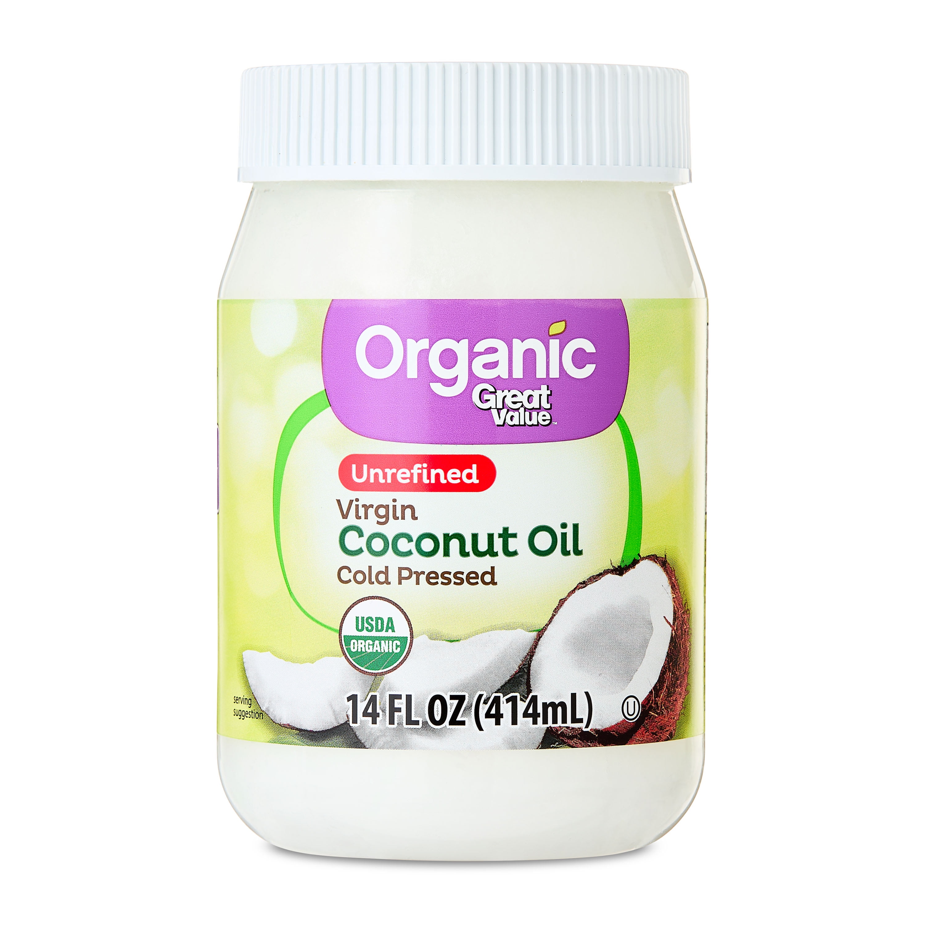 Great Value Organic Unrefined Virgin Coconut Oil (Cold-Pressed, 14 fl oz) 78xa6