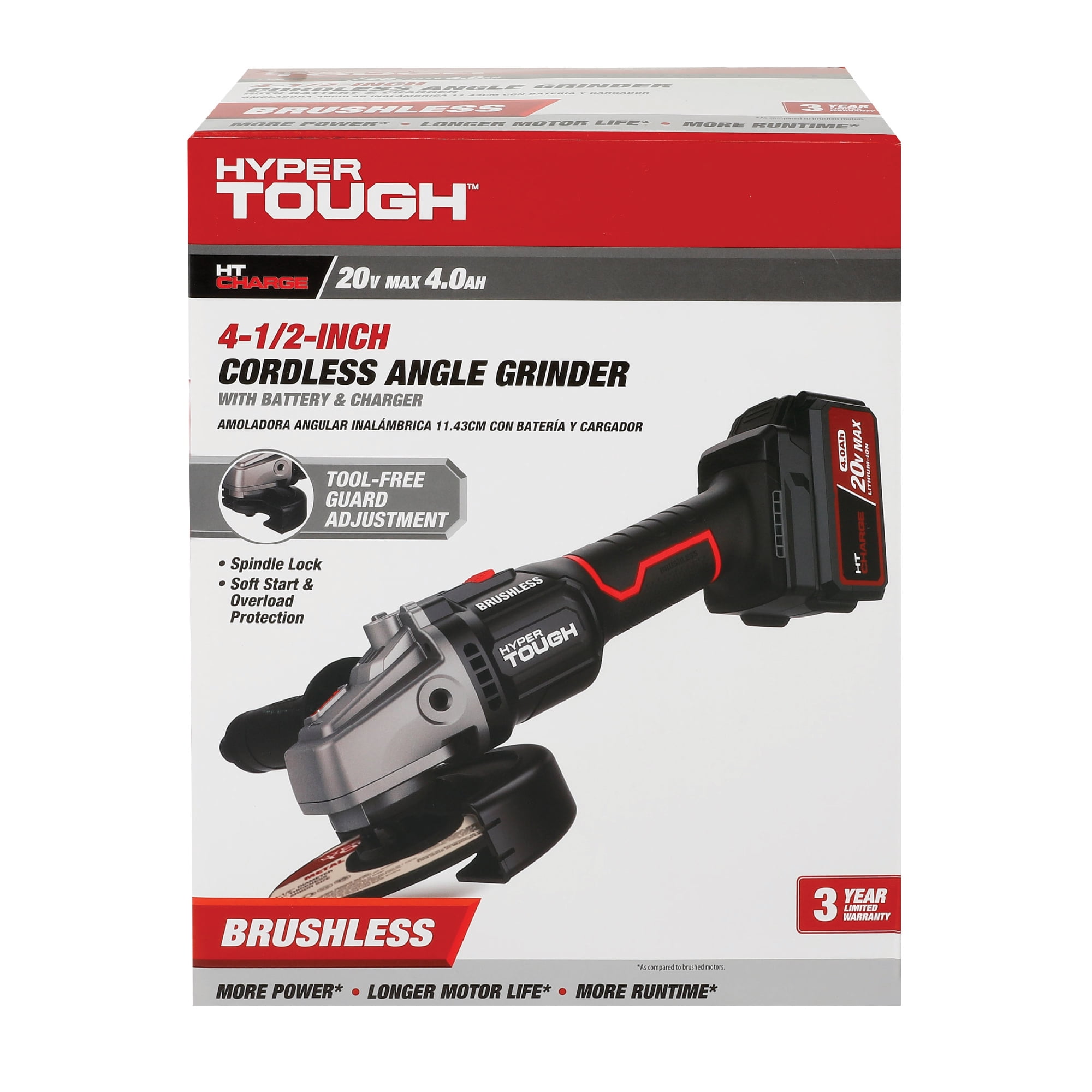 Hyper Tough 20V Max Brushless Cordless Angle Grinder with 4.0Ah Battery and Charger (4.5 in) izxdx