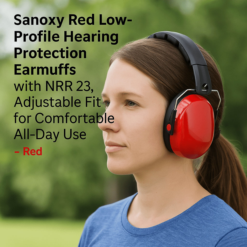 Sanoxy Low-Profile Hearing Protection Earmuffs, NRR 23 Noise Reduction Safety Gear (Red, One Size) 79xnk