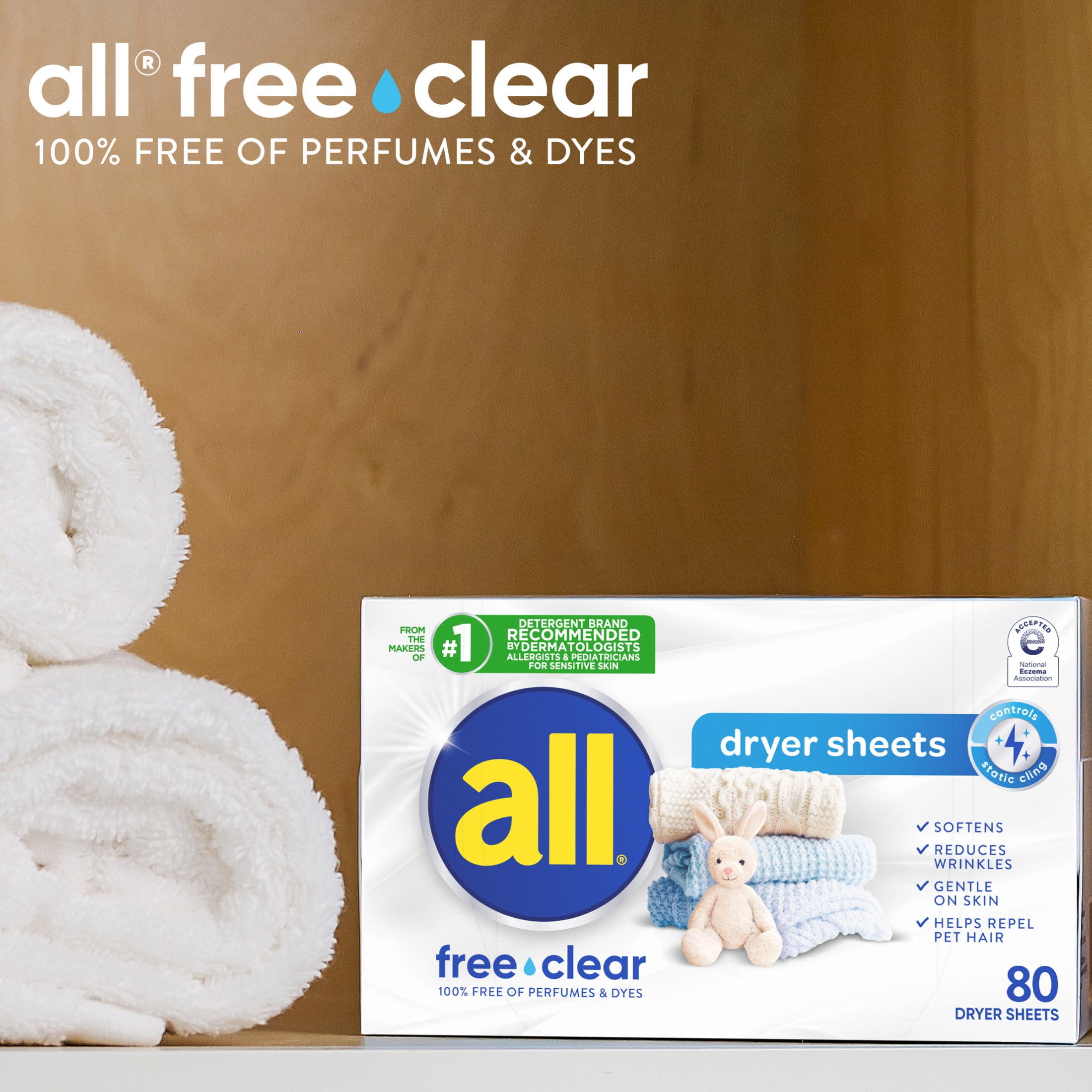 all free clear Fabric Softening Dryer Sheets for Sensitive Skin (80 Count) valc5