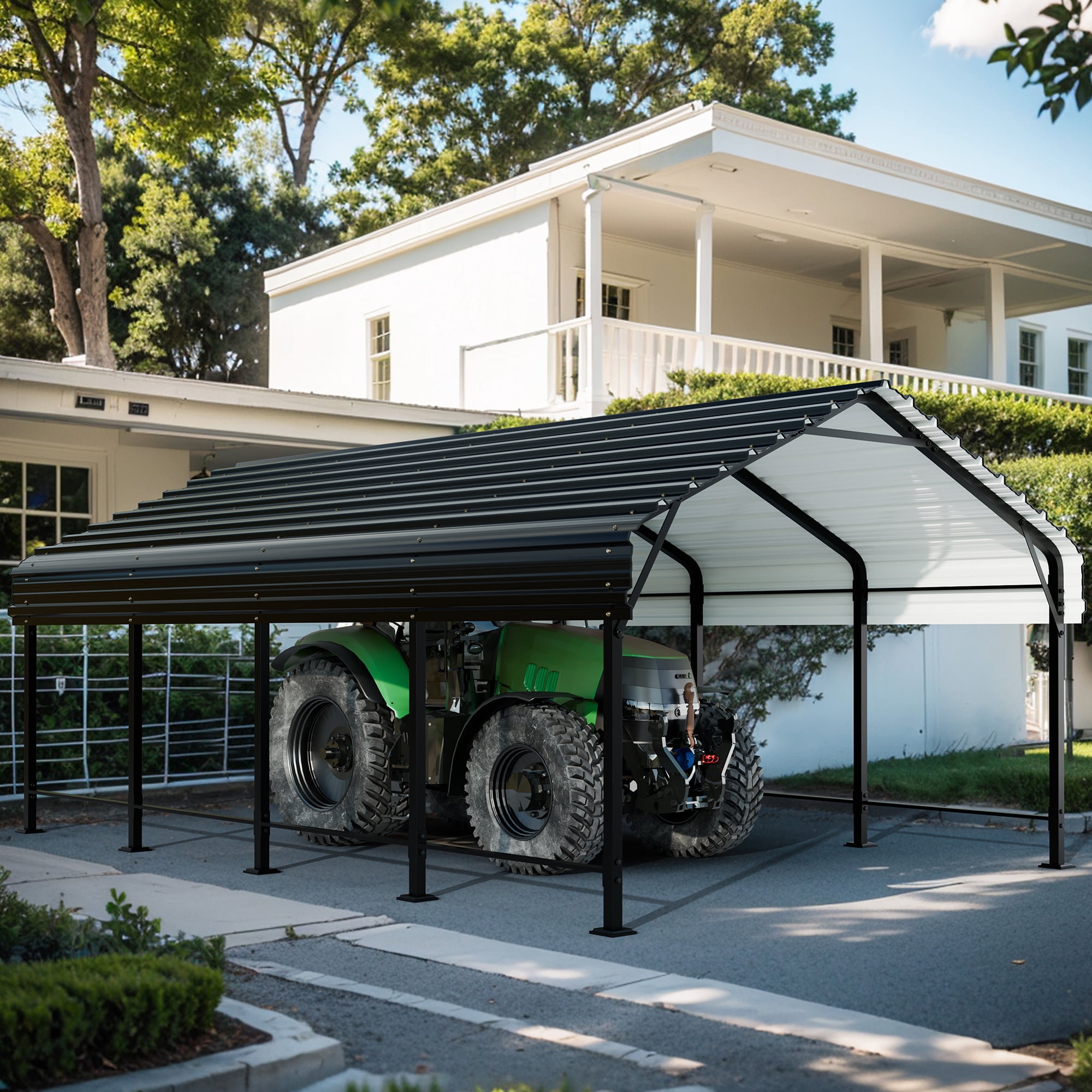 Walsunny Heavy Duty Metal Carport Canopy, Galvanized Steel Roof Garage Shelter (Gray, 12 ft x 20 ft) 8elux