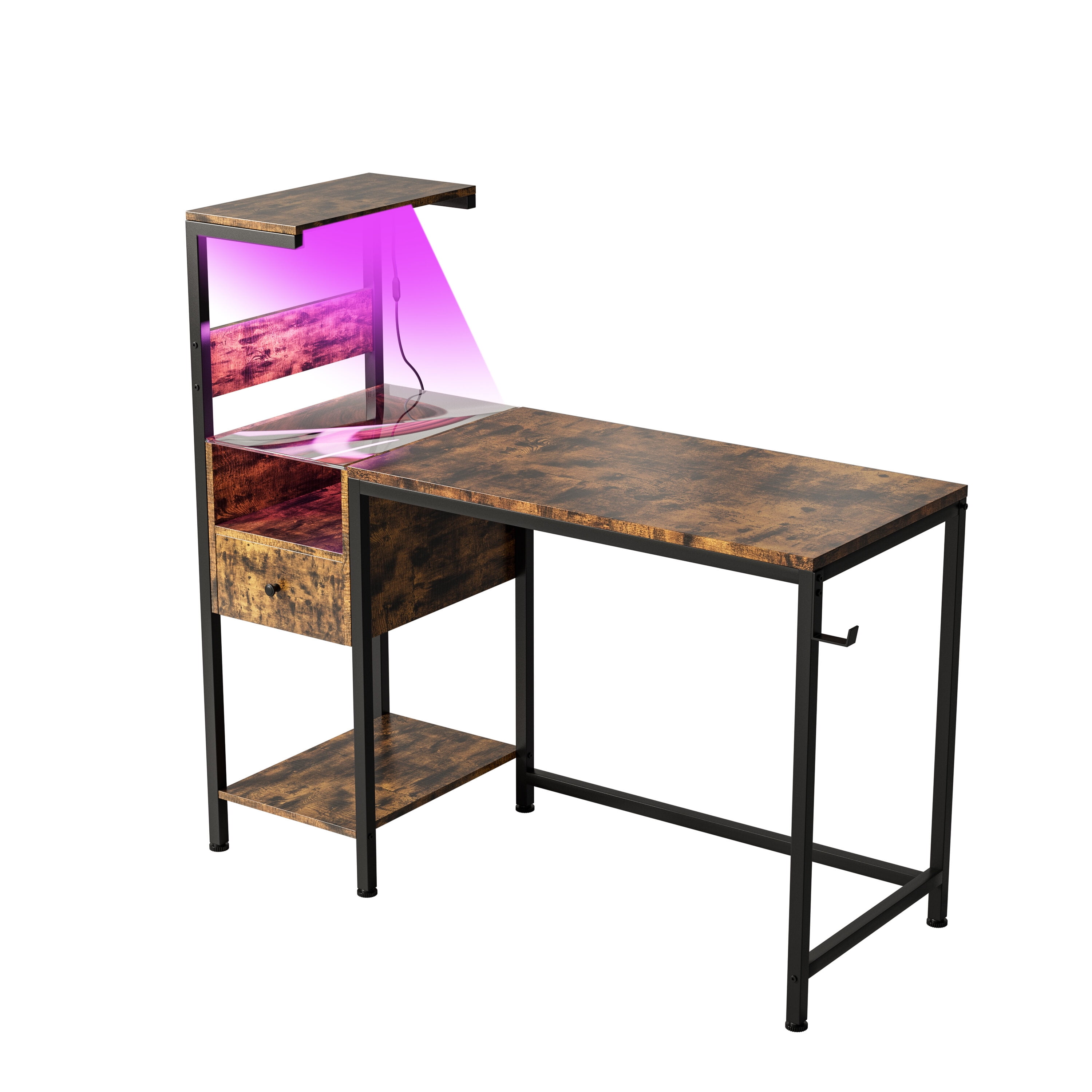PuppyCheer Computer Desk with Power Outlet and Storage Shelves, Home Office Workstation with USB Charging Station (Brown, 48 in) on46h