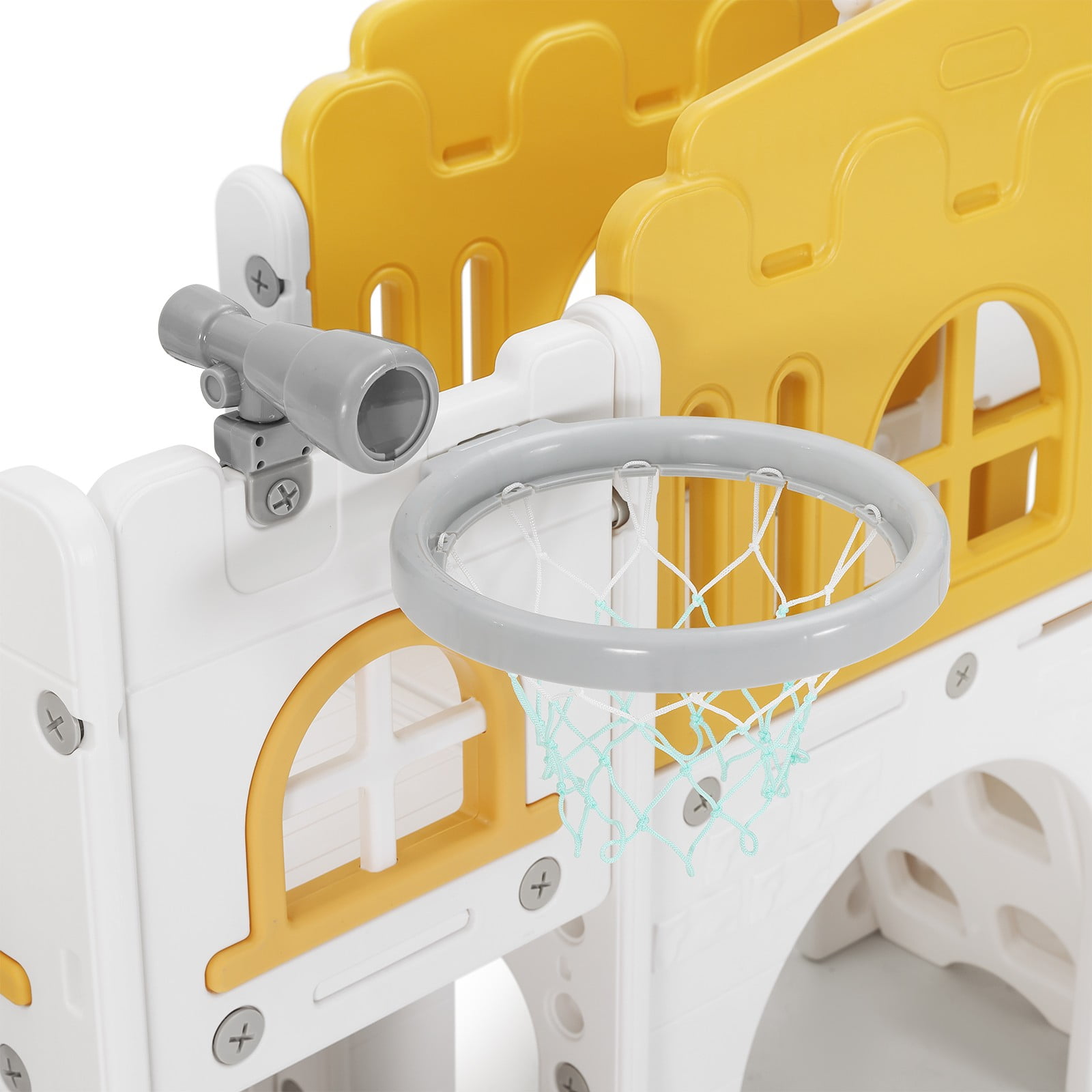 Joyldias 10-in-1 Toddler Slide and Swing Playset with Playhouse and Basketball Hoop (Green, Yellow, White) aeisf