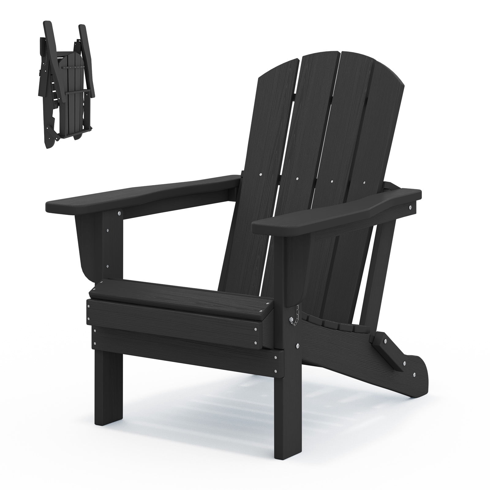 Loyalice Folding Adirondack Chair, Weather-Resistant HDPE Outdoor Patio Chair with Ergonomic Backrest (Black, 360 lb Capacity) wxm2z