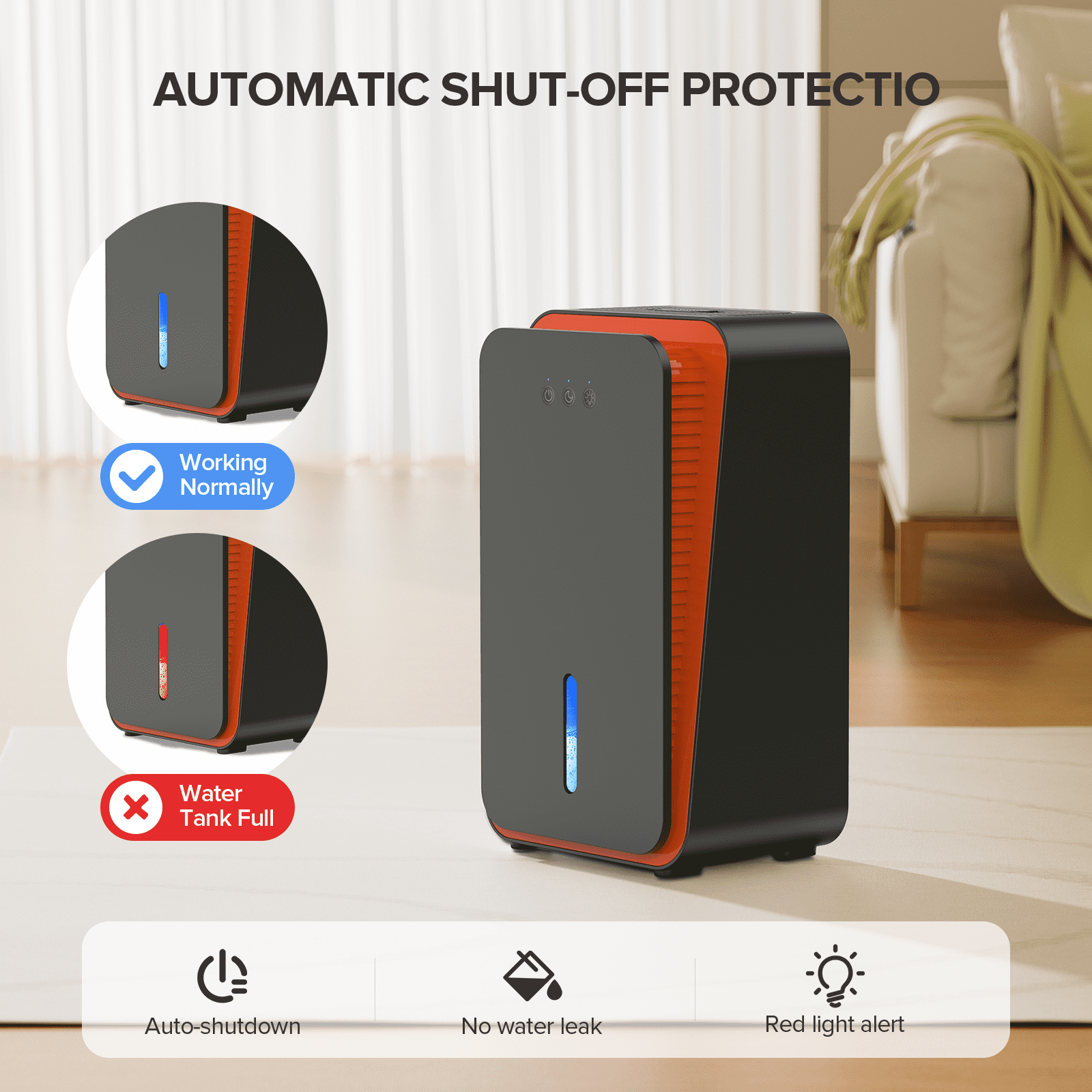 GOOVI Dehumidifier for Home, Quiet Air Dehumidifier with 7-Color LED Light and Aromatherapy Diffuser (Black, 85 fl oz) rouh3