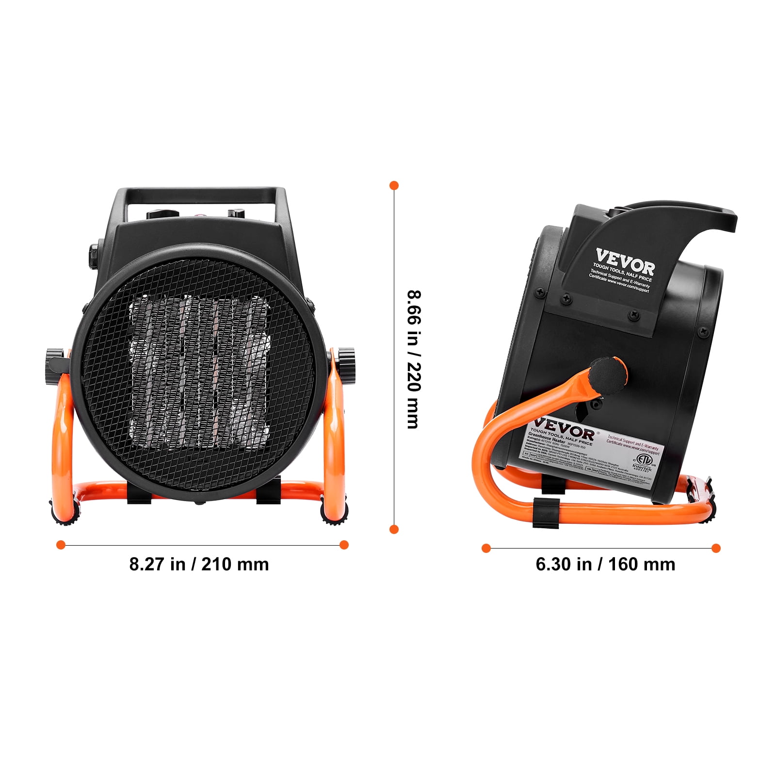 VEVOR Greenhouse Heater with Thermostat, 1500W PTC Electric Fan for Grow Tents and Plant Rooms (Green, 1500W) w8l25