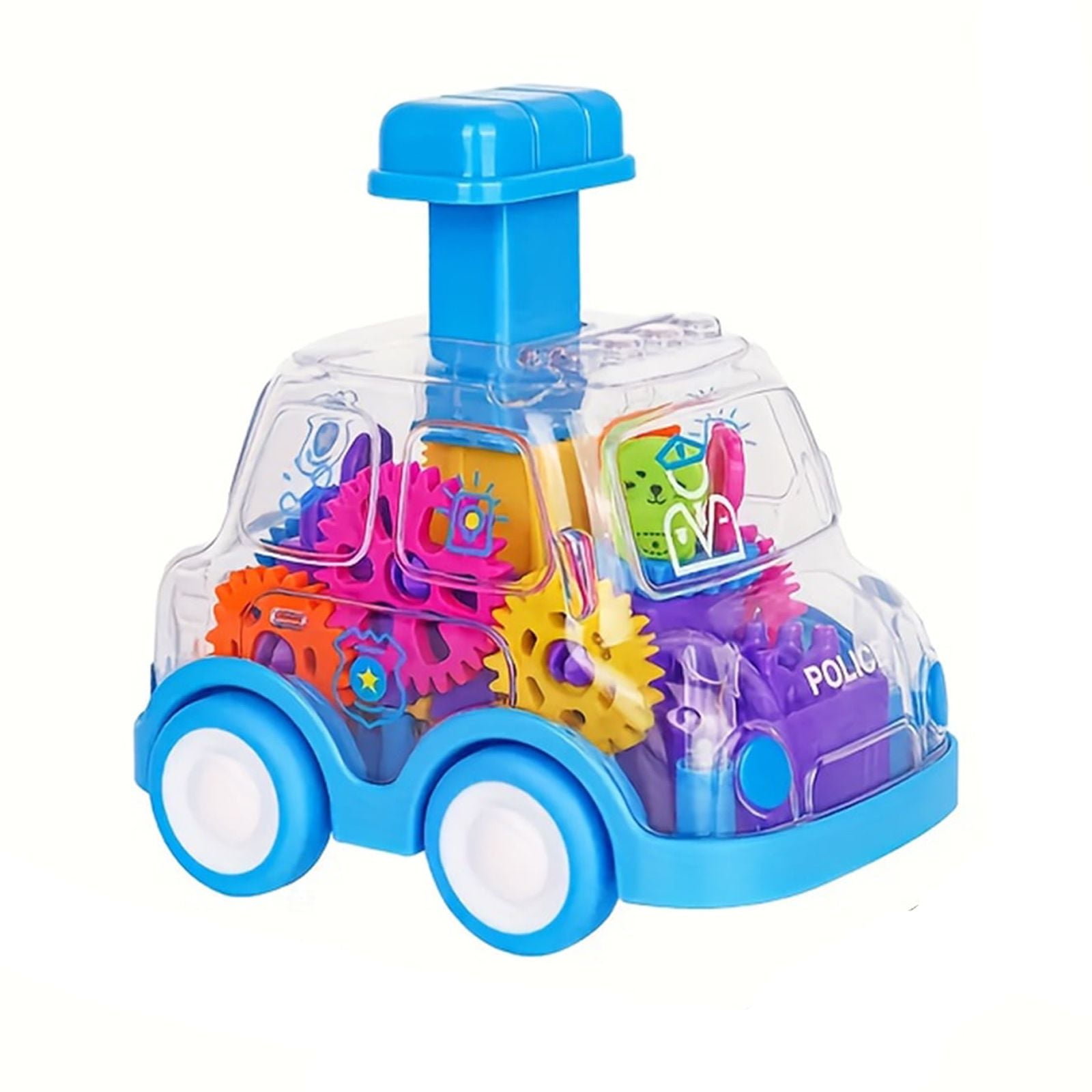 Tinn Toys Transparent Gear Powered Friction Toy Car (Clear, 6 in) cmi0j