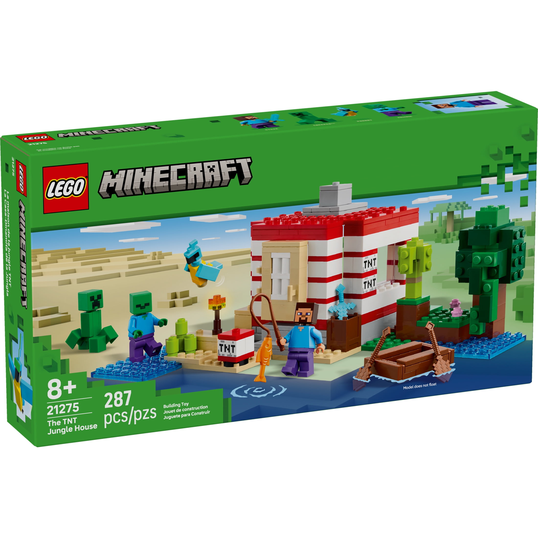 LEGO Minecraft The TNT Jungle House Building Set with Steve and Creeper Minifigures (287 Pieces) 90yzg