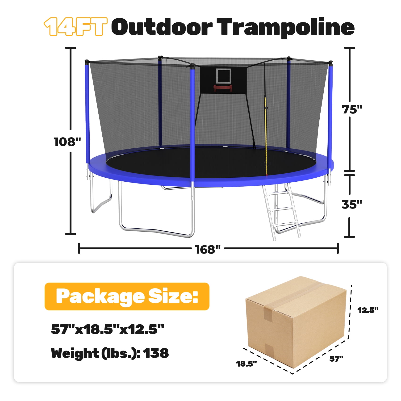 Alvantor 14 ft Round Trampoline with Basketball Hoop and Safety Enclosure Net (Blue, 14 ft) 20elx