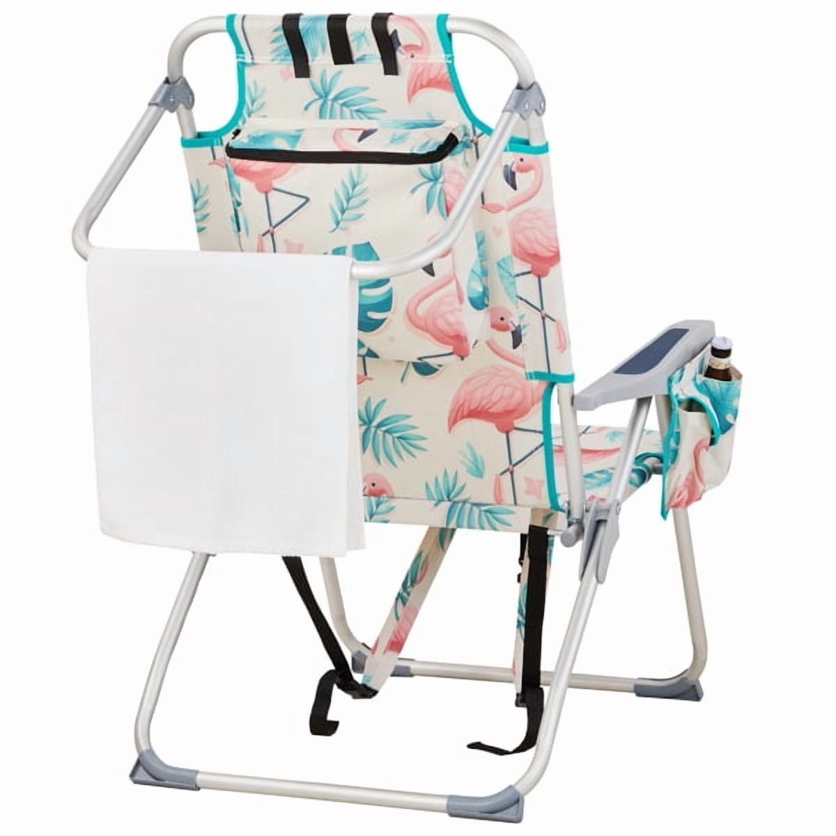 Generic Flamingo Pattern Beach Chair (Silver, 25 in x 28 in x 39 in) 94z5w