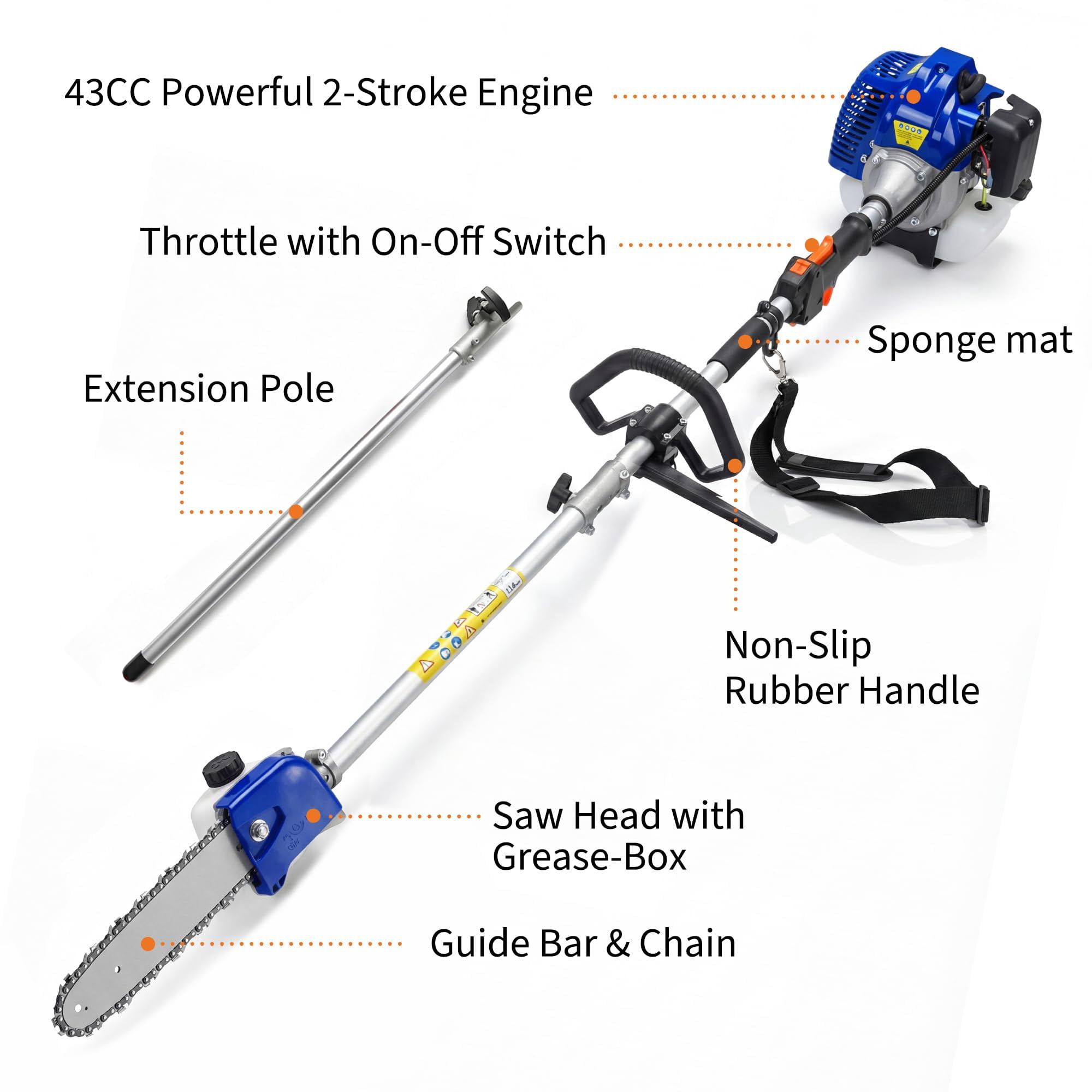 GOGRANT 43CC Gas Powered Pole Saw, 2-Stroke Engine with 12-in Bar, Anti-Vibration Handle for Tree Trimming and Branch Removal (12-in) jcklh
