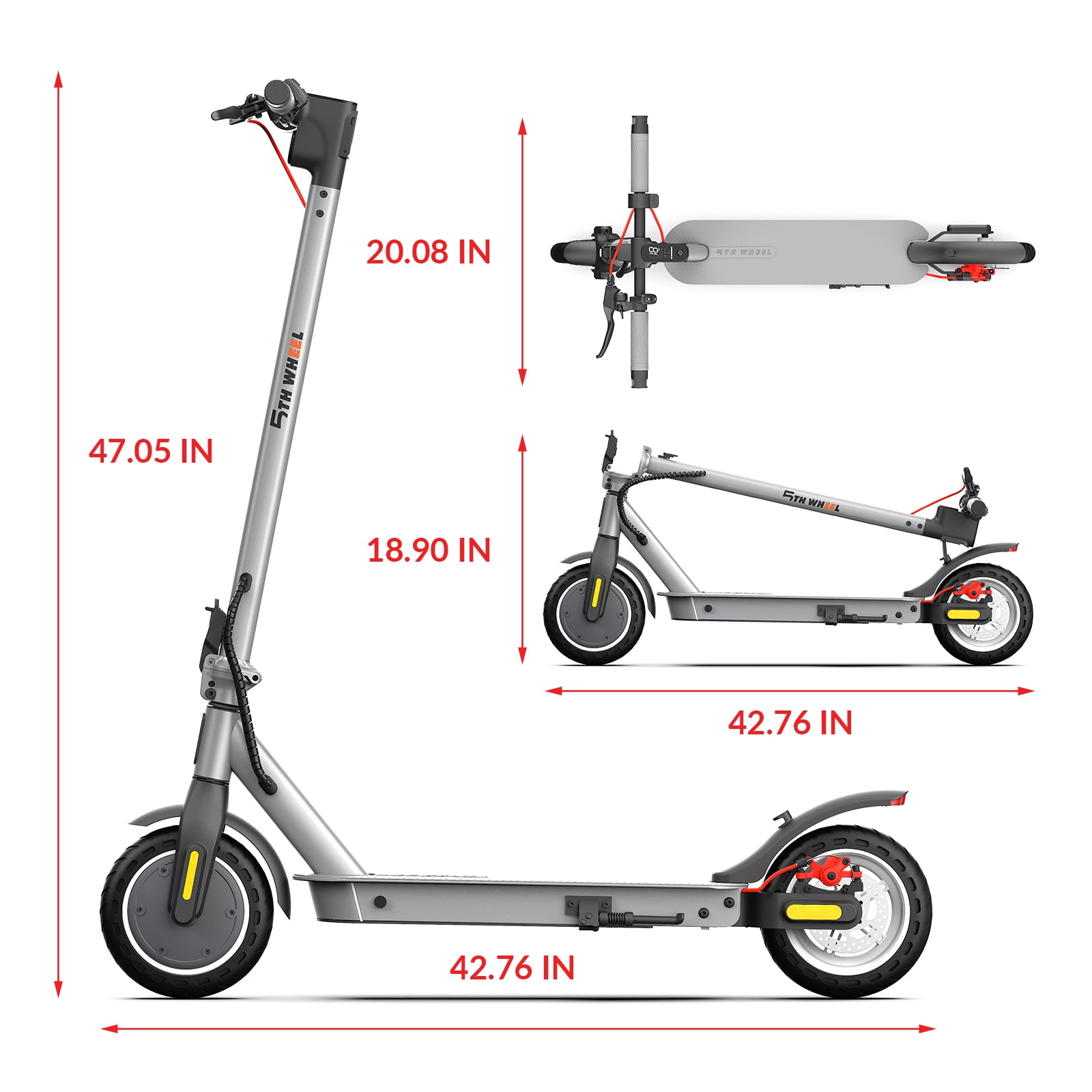 5TH WHEEL W09S Electric Scooter, 350W Folding Commuting E-Scooter with Turn Signals, APP Control, 18mph Max Speed (Grey, 29 lb) pwjkc
