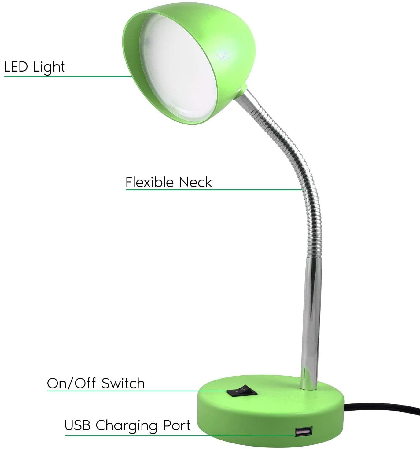 MaxLite LED Desk Lamp with USB Charging Port, Adjustable Gooseneck Reading Light (Green, 1 Pack) 118g9