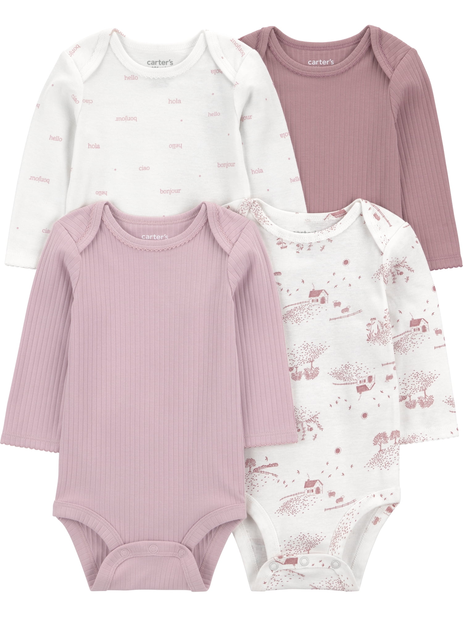 Carter's Child of Mine Baby Long Sleeve Bodysuits (Pink, 4-Pack) dk44s