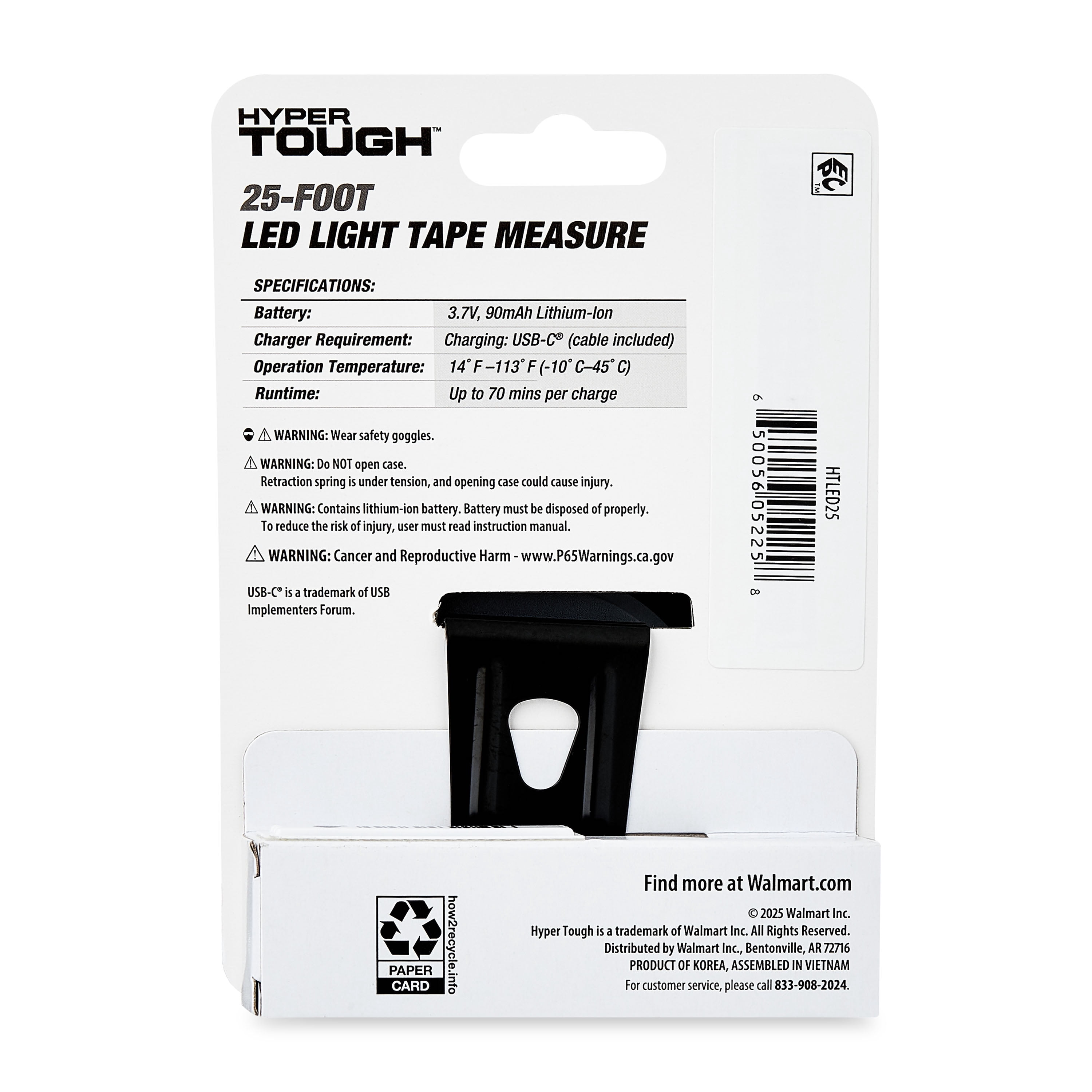 Hyper Tough LED Tape Measure with High-Visibility Blade (Grey, 25 ft) 2t2lw