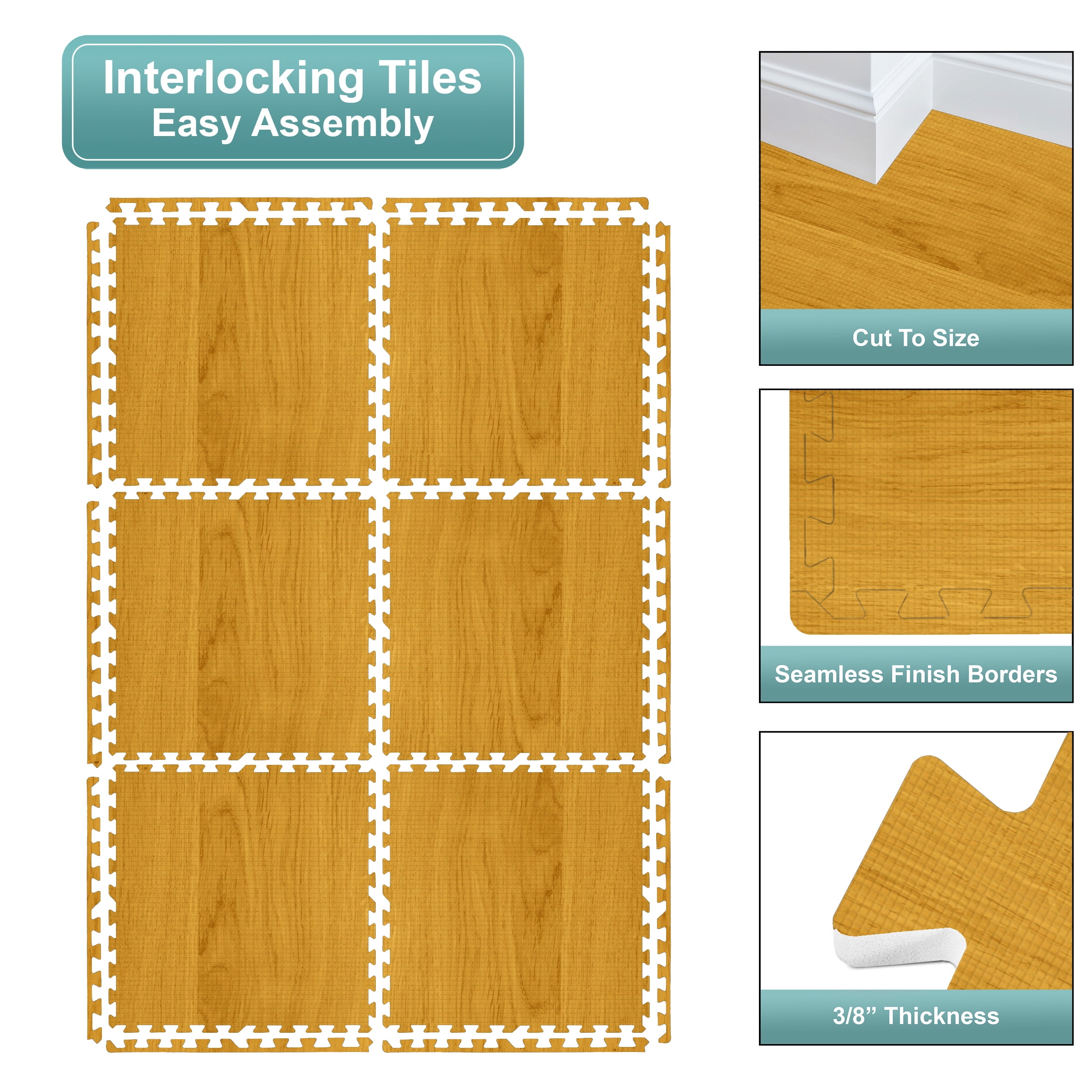 Sorbus Wood Grain Foam Floor Tiles, Interlocking Puzzle Mats for Home Gym and Playroom (Light Grain, 12 Pieces, 48 Sq Ft) rcd07