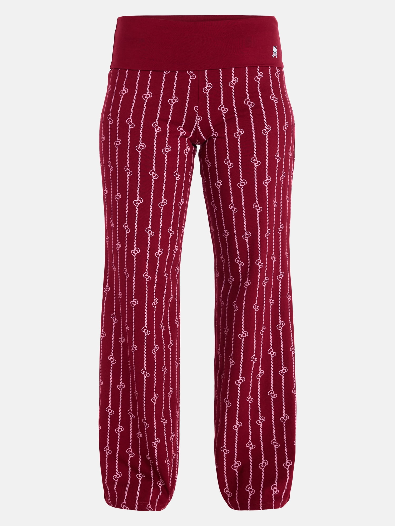 Hello Kitty Women’s Pinstripe Wide Leg Foldover Pants (Red, S) h72ky