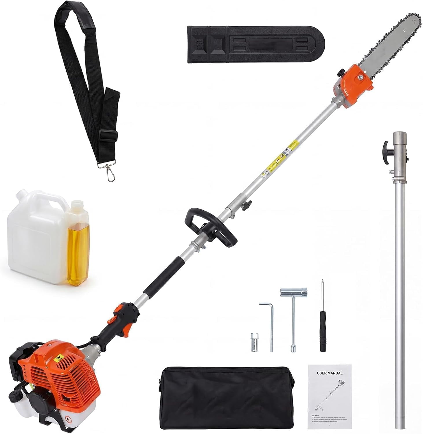 Boupower Gas Powered Pole Saw for Tree Trimming (Orange, 6.9 ft to 9.5 ft) yq3uz