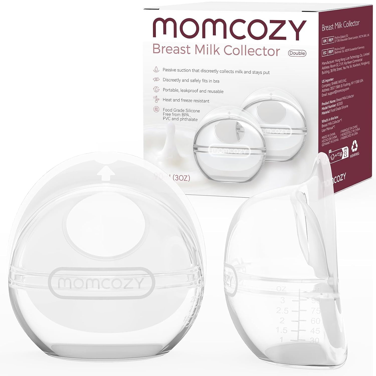 Momcozy Breast Milk Collector for Breastfeeding, Reusable Silicone Shells (White, 3 fl oz, 2 Count) m4soc