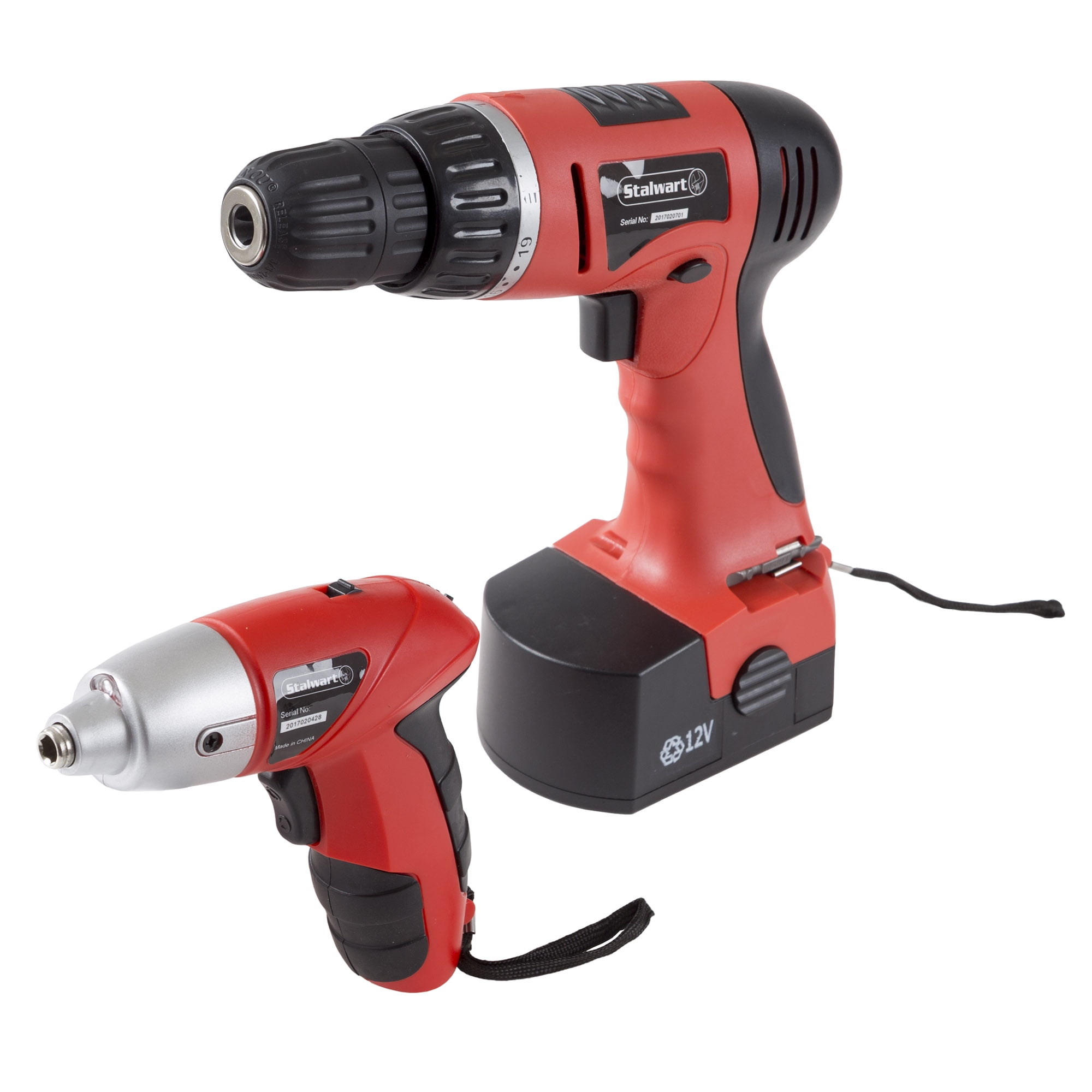 Stalwart 74-Piece 12V Cordless Drill and 3.6V Screwdriver Power Tool Set (Red, 74-Piece) 7we7u