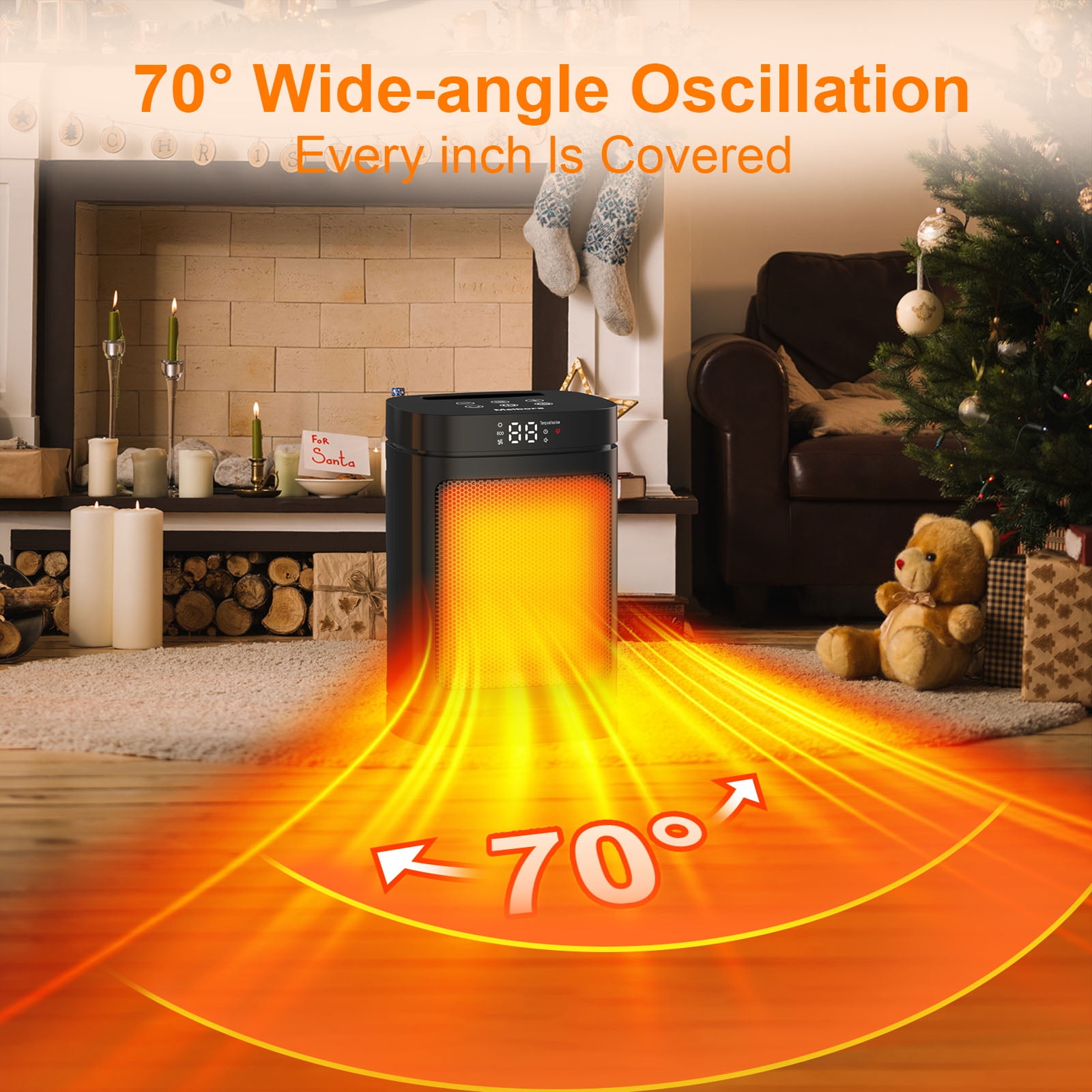 Meibors Compact Indoor Electric Space Heater with Remote Control, 3 Heat Settings, ECO Mode, and Wide-Angle Oscillation (Black, 1500W) j9aln