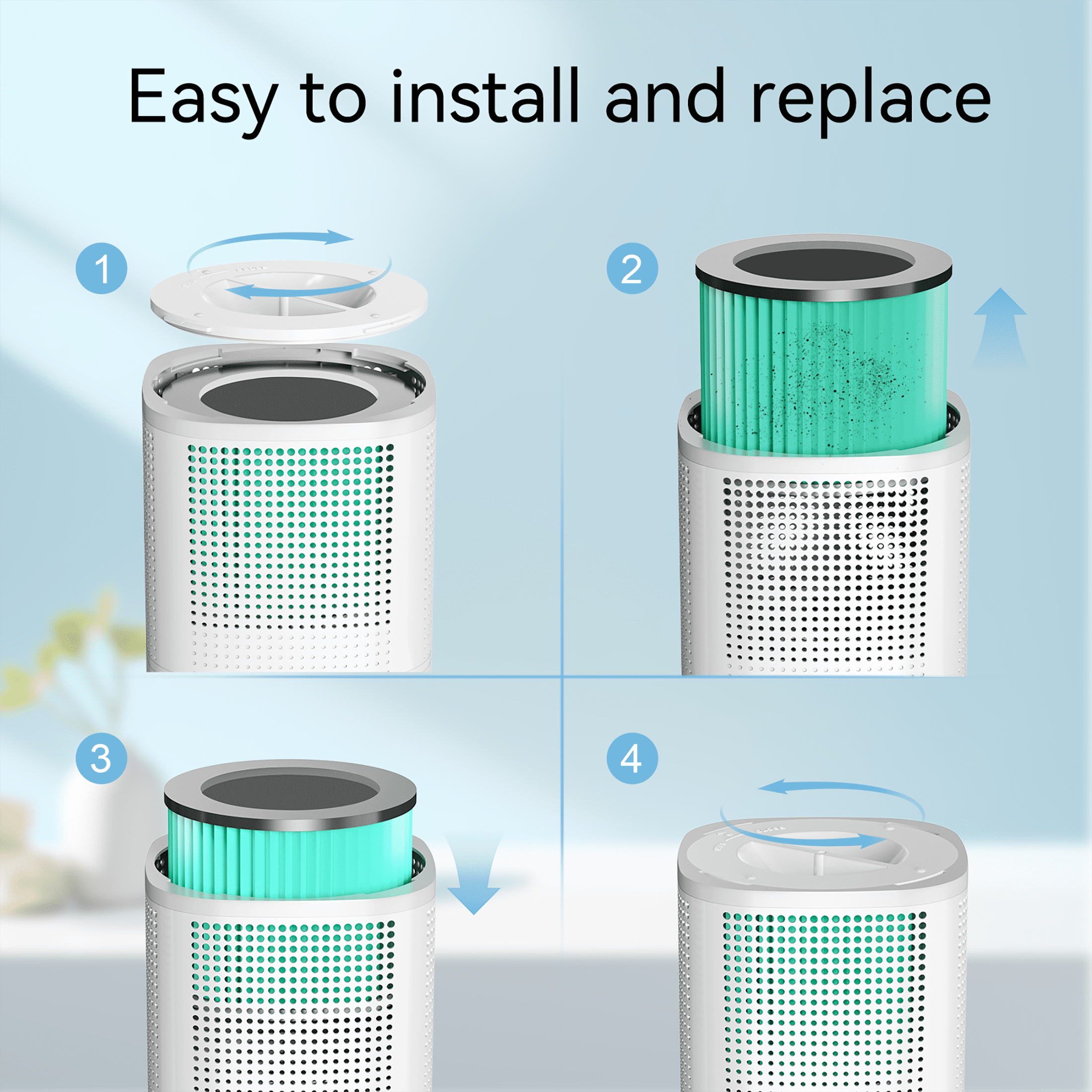 OUNEDA H13 True HEPA Air Purifier for Home, 360-Degree Air Inlet, 3-Speed Quiet Filtration (White, 1076 sq ft) 6guxm
