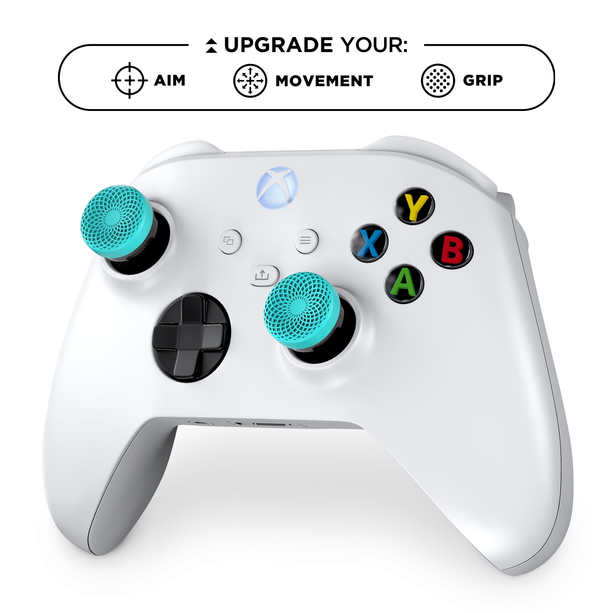 KontrolFreek Lotus Performance Thumbsticks for Xbox Controller (Mid-Rise Concave, Teal/Clear, 2 Pack) qrfe8