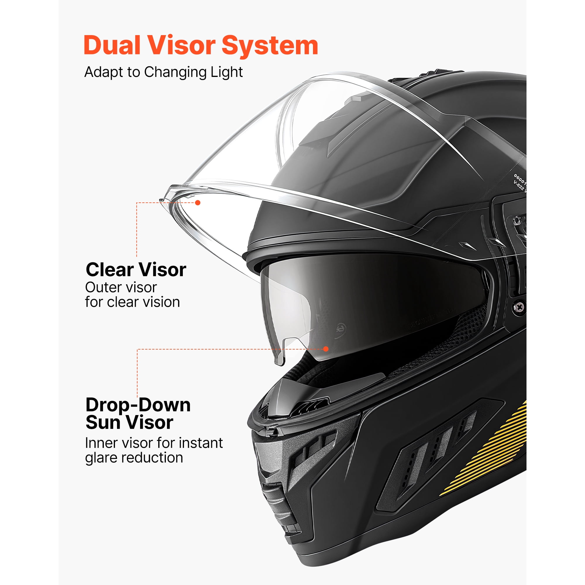 KFFKFF Full Face Motorcycle Helmet with Dual Visor, DOT & ECE Certified Street and Dirt Bike Gear (Black, Large) rta0n